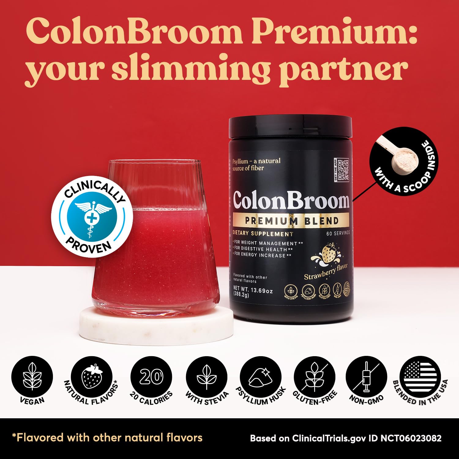 ColonBroom Premium Psyllium Husk Powder (Strawberry, 60 Servings) + Shaker Bottle for Colon Broom Fiber Powder Drink Bundle - Colon Cleanse for Bloating Relief & Gut Health - Fiber Powder Supplement ColonBroom buy supplements canada