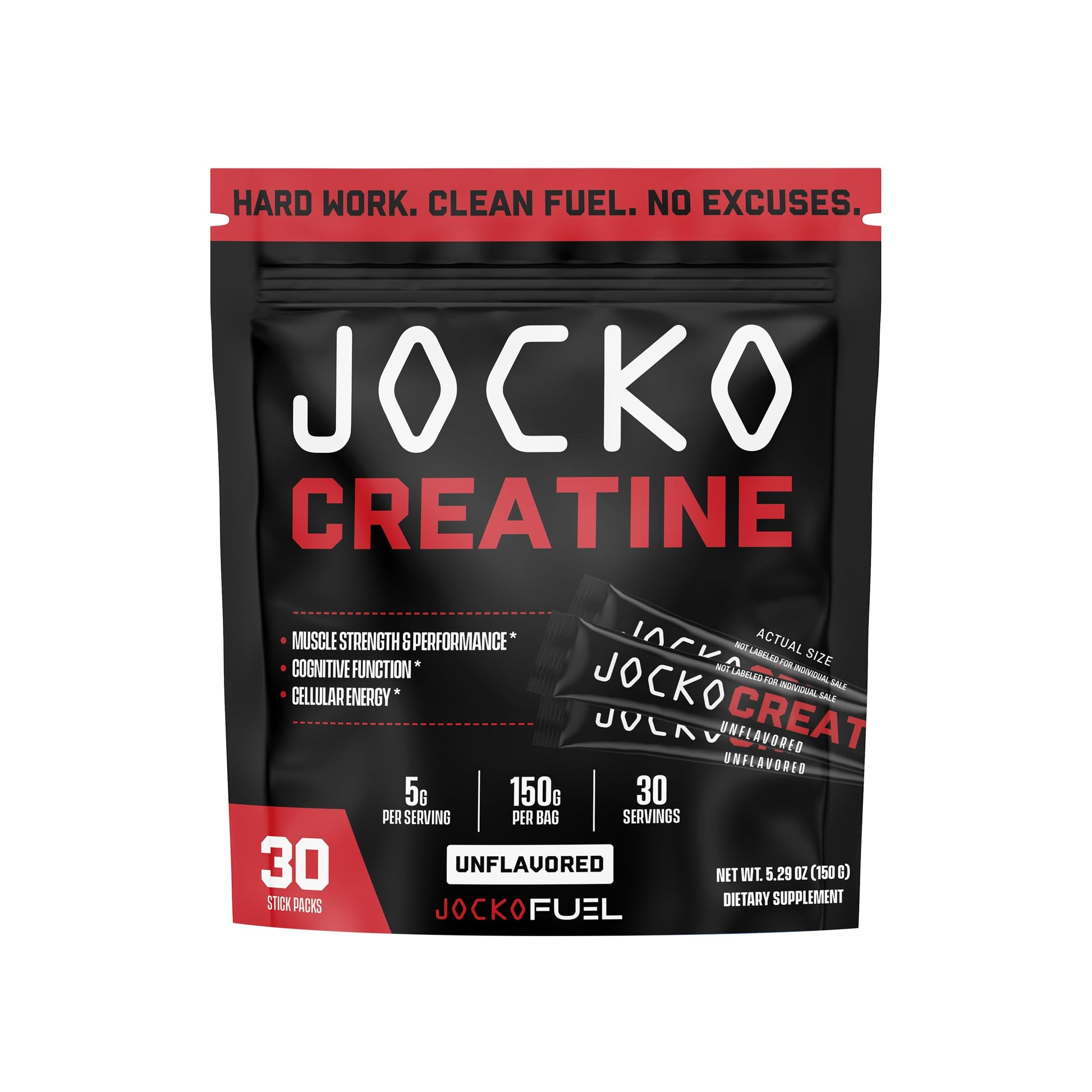 Jocko Fuel Creatine Monohydrate Stick Packs - Pure Micronized Travel Size Powders for Men & Women, Supports Muscle Growth, Strength, Recovery & Cognition, Jocko Fuel buy supplements canada