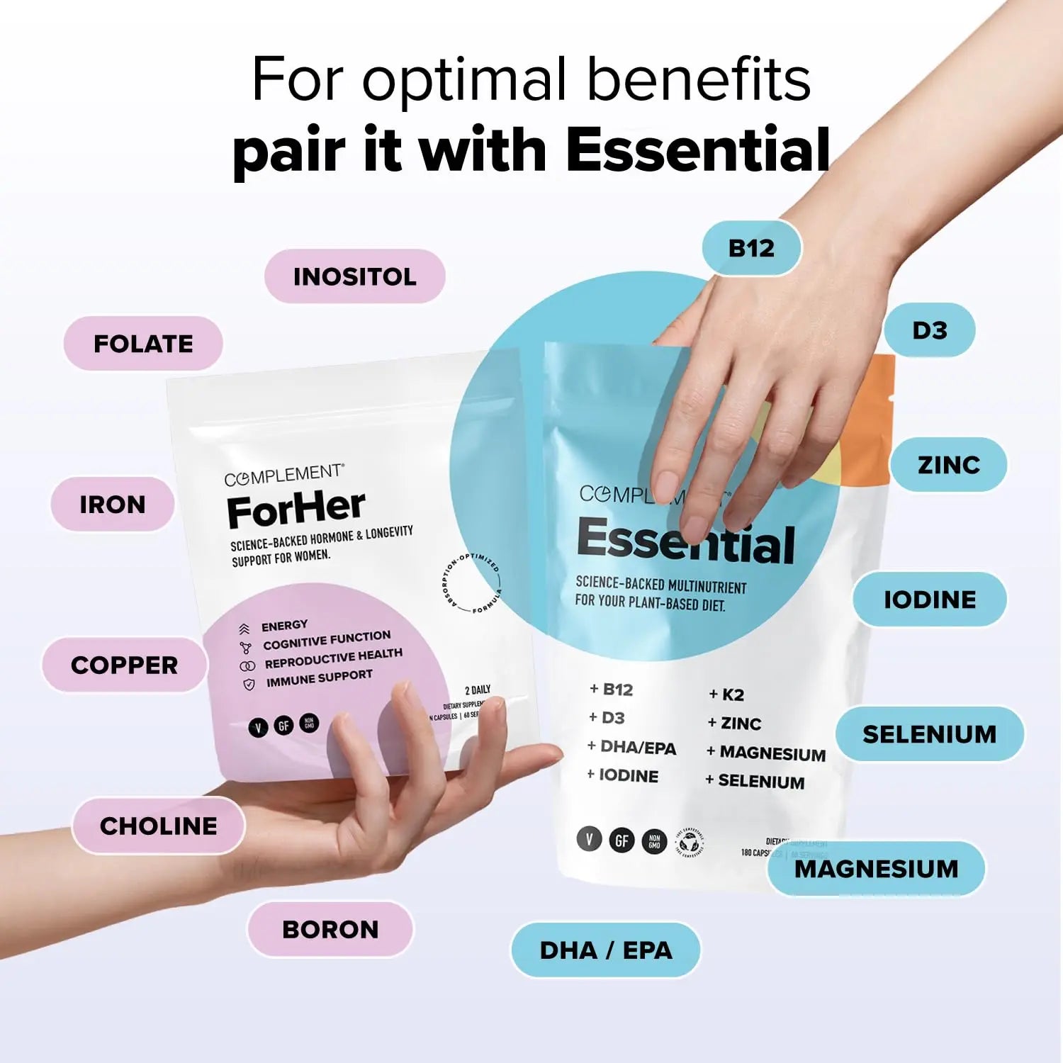Complement ForHer Multivitamin - Hormone Balance for Women (60 Servings) Inositol Supplement, Longevity Support- B9, Iron - 120 Capsules Complement buy supplements canada