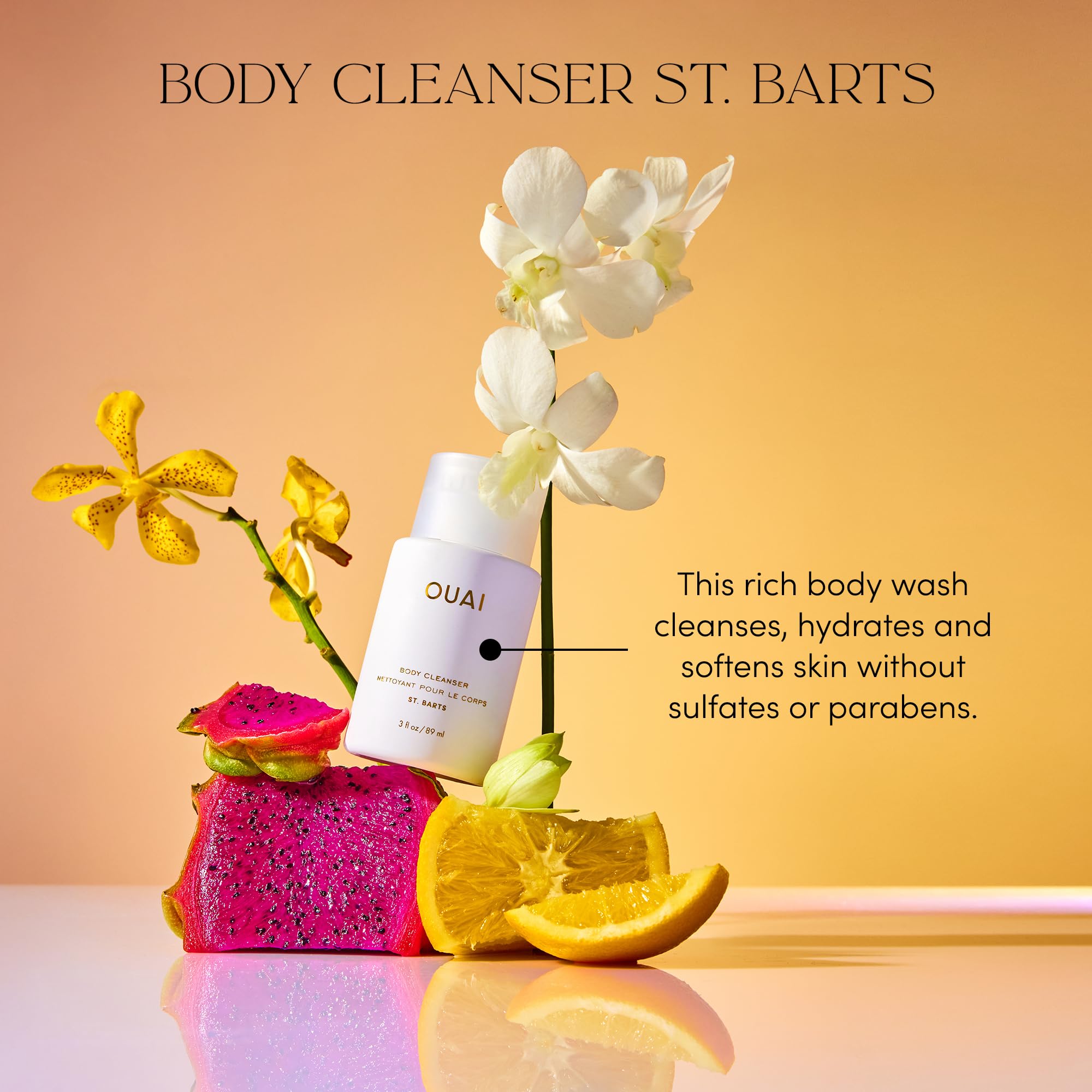 OUAI Body Cleanser, St. Barts Travel Size - Foaming Body Wash with Jojoba Oil & Rosehip Oil to Hydrate, Balance & Soften Skin - Paraben, Phthalate & Sulfate Free Skin Care Products (3 fl oz) OUAI buy supplements canada