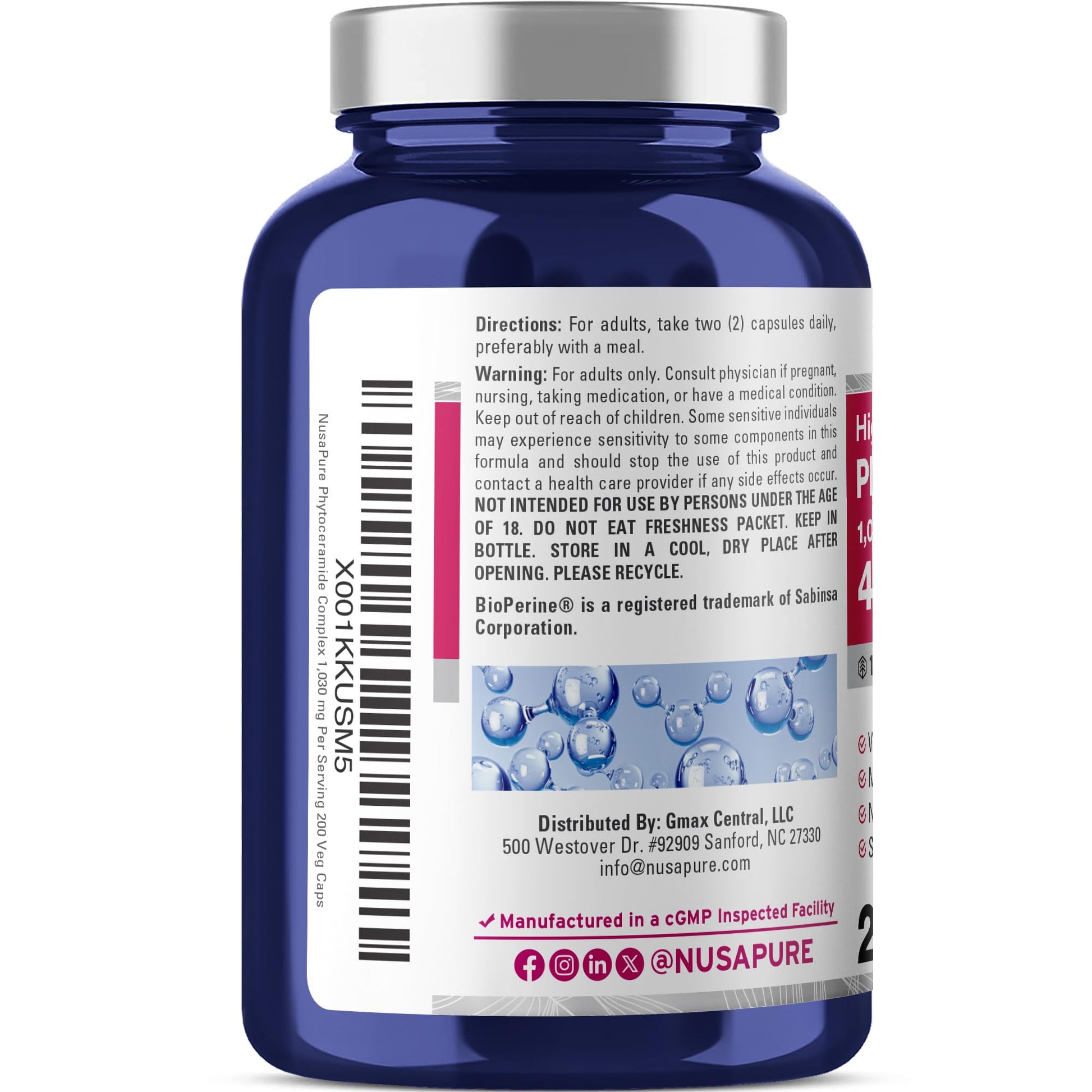 NusaPure Phytoceramide Complex 10:1 Extract, 1030 mg Equivalent to 4000 mg 200 Veggie Capsules (Non-GMO) Bioperine NusaPure buy supplements canada