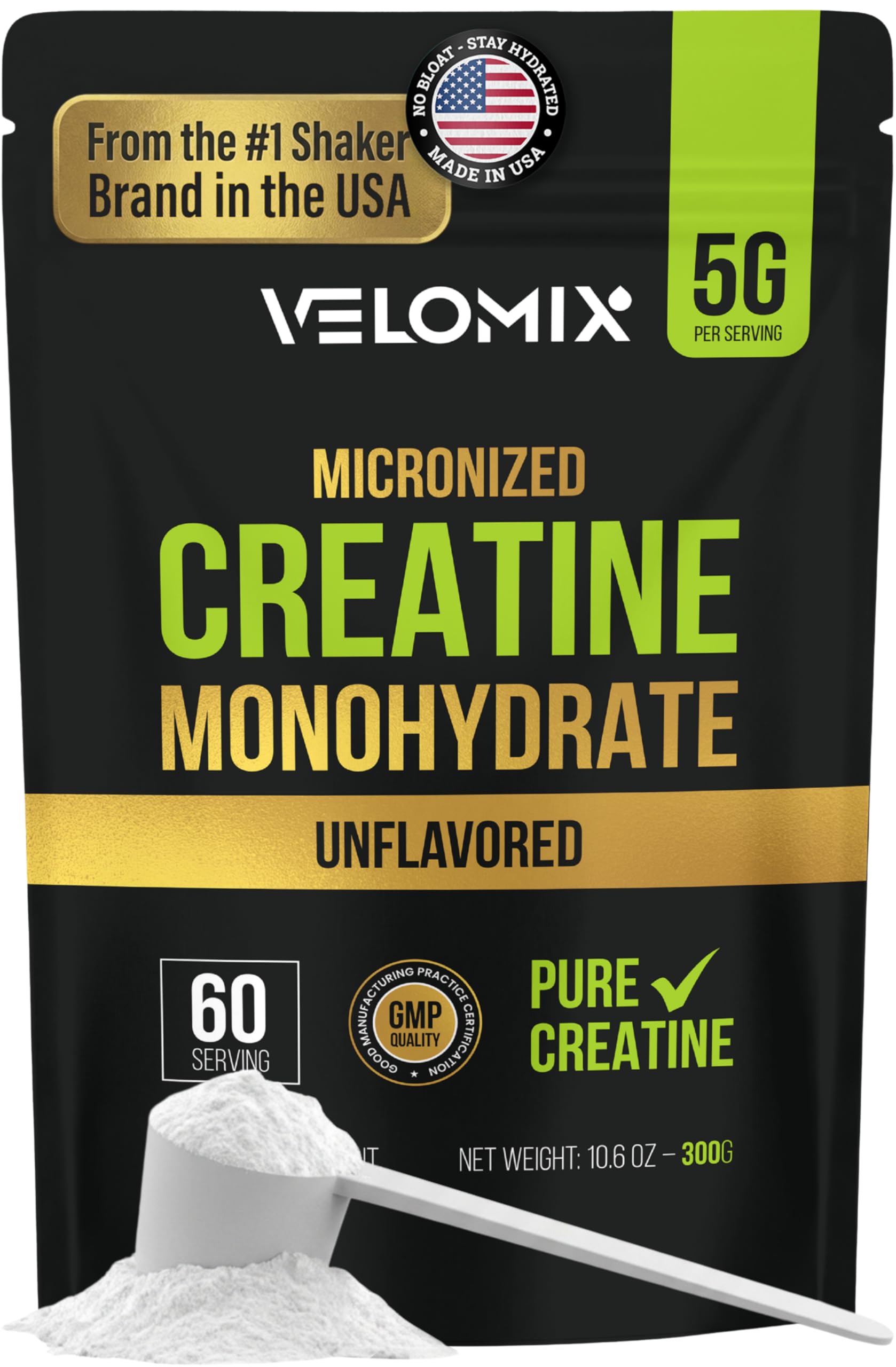 VELOMIX Micronized Creatine Monohydrate Powder - 100% Pure Creatine Powder Unflavored and Easy to Mix | Supports Muscle Growth, Recovery, and Strength | 5000mg Per Serv (5g) - 60 Servings VELOMIX buy supplements canada