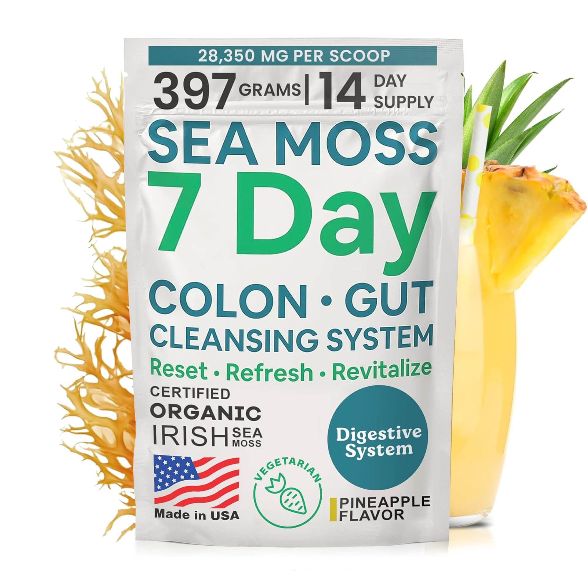 Atlantic Naturals Sea Moss 7-Colon Cleanse Powder | Formulated with Psyllium Husk, Fiber, & Senna Powder | Supports Immune & Gut Health for Women & Men, Pineapple Flavor Drink Mix, 14 oz Atlantic Naturals buy supplements canada