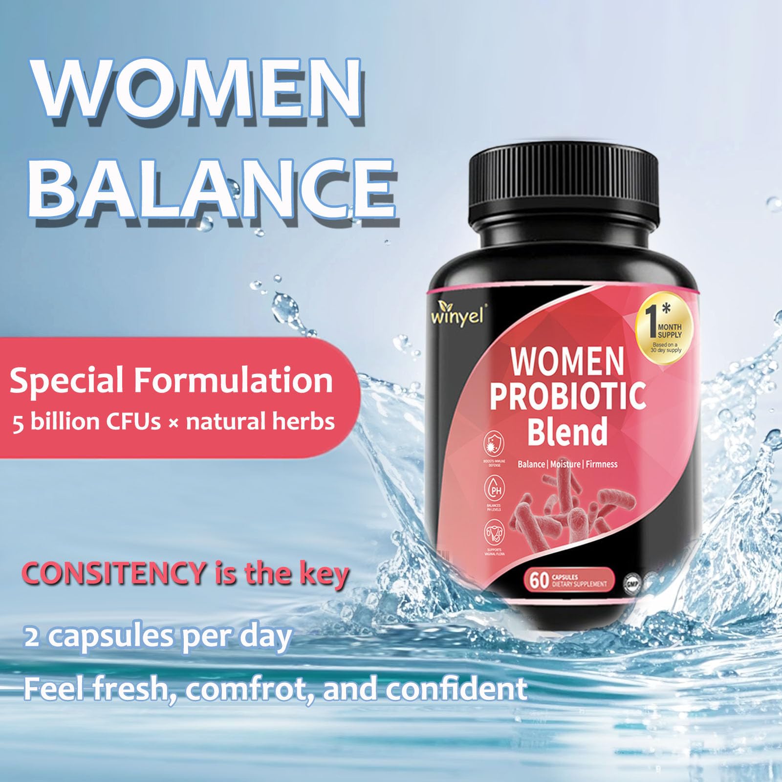 WINYEL Vaginal Probiotics for Women with Prebiotics & Herbal Blend – pH Balance & Feminine Health Support – Multi-Strain Lactobacillus for Vaginal Flora, WINYEL buy supplements canada