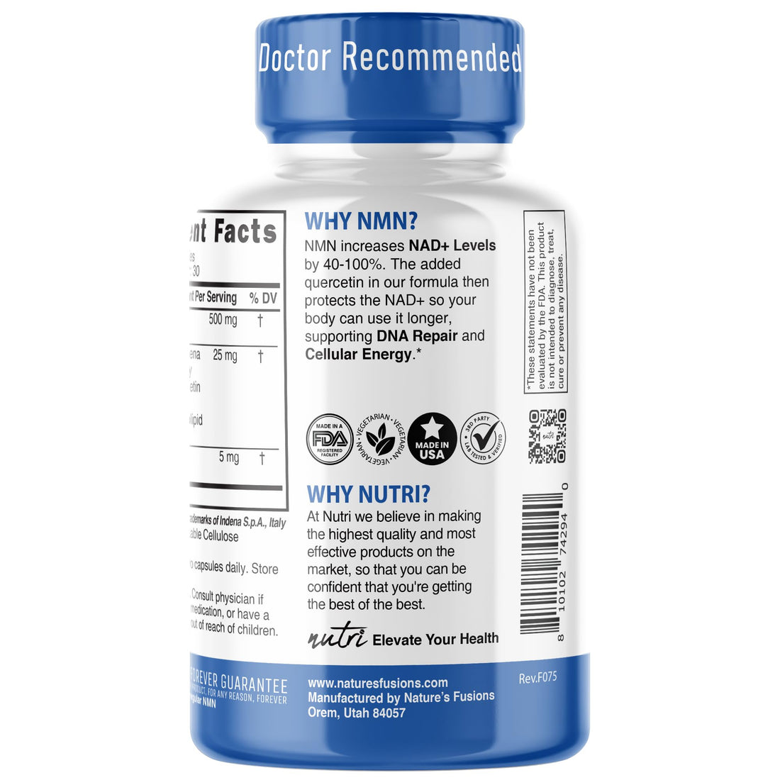 NMN Supplement 500mg NAD Supplement - Nutri Ultra High Absorption Stabilized NMN Nicotinamide Mononucleotide, 40% More NAD+ with Quercetin Phytosome & Black Pepper - mnm supplement (60 Capsules) Nature's Fusions buy supplements canada