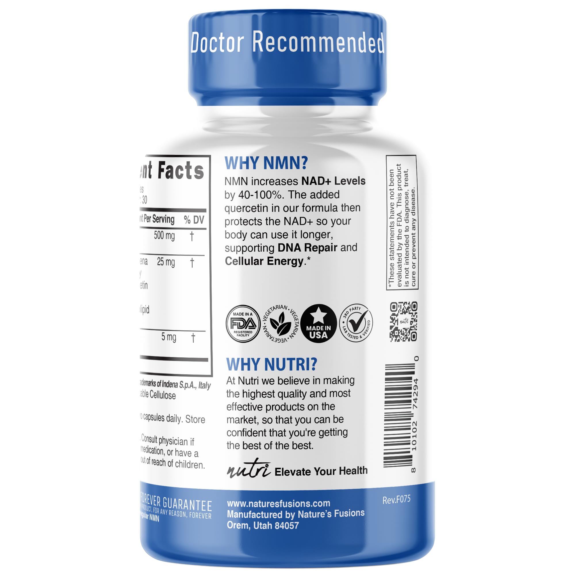 NMN Supplement 500mg NAD Supplement - Nutri Ultra High Absorption Stabilized NMN Nicotinamide Mononucleotide, 40% More NAD+ with Quercetin Phytosome & Black Pepper - mnm supplement (60 Capsules) Nature's Fusions buy supplements canada