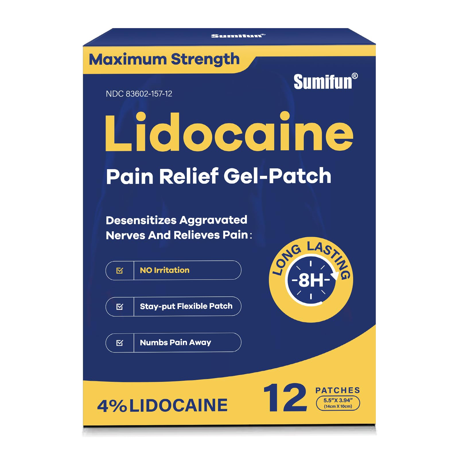 Sumifun 4% Lidocaine Patches Maximum Strength - 12 Count Pain Relieving Gel Patch for Muscle Soreness, Back Ache, Knee, Neck & Joint Pains - Topical Analgesic (Large, Count, 12) Sumifun buy supplements canada