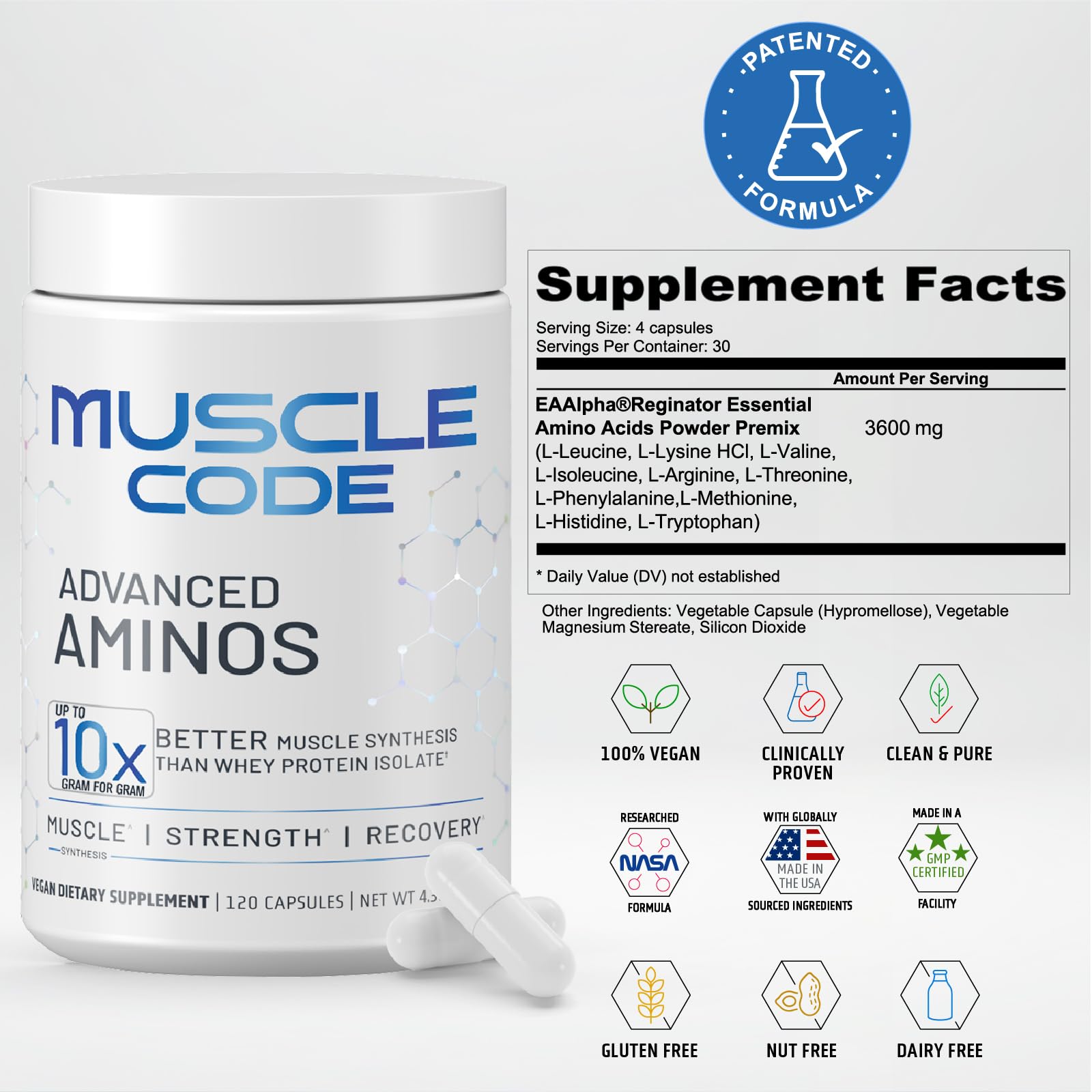 NAUTILUS Muscle Code Essential Amino Acid Capsules – Muscle Synthesis & Repair & Strength – Unflavored – 30 Servings – Clinically Studied NAUTILUS buy supplements canada