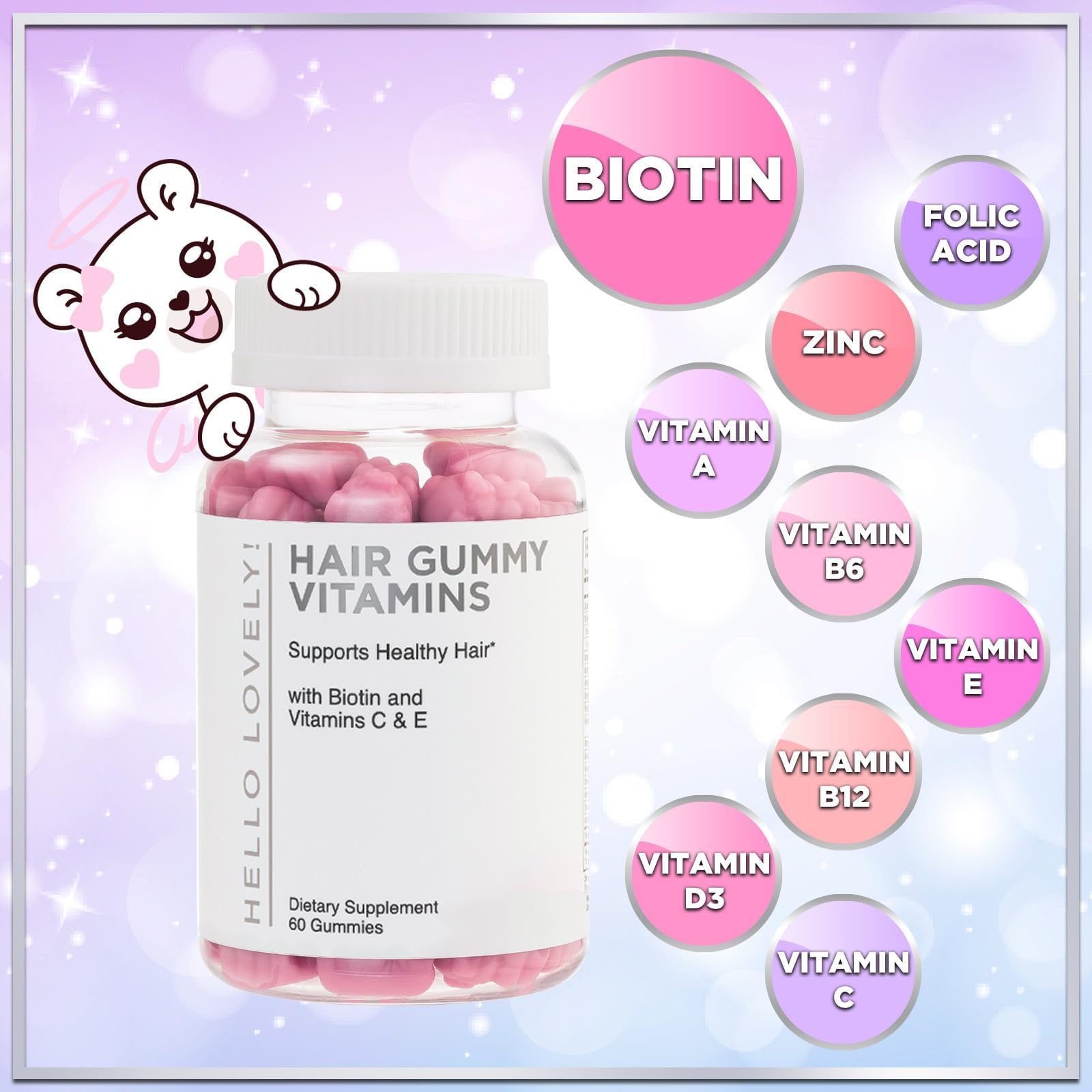 Hello Lovely! Hair Vitamins Gummies with Biotin 5000 mcg Vitamin E & C Support Hair Growt Hello Lovely! buy supplements canada