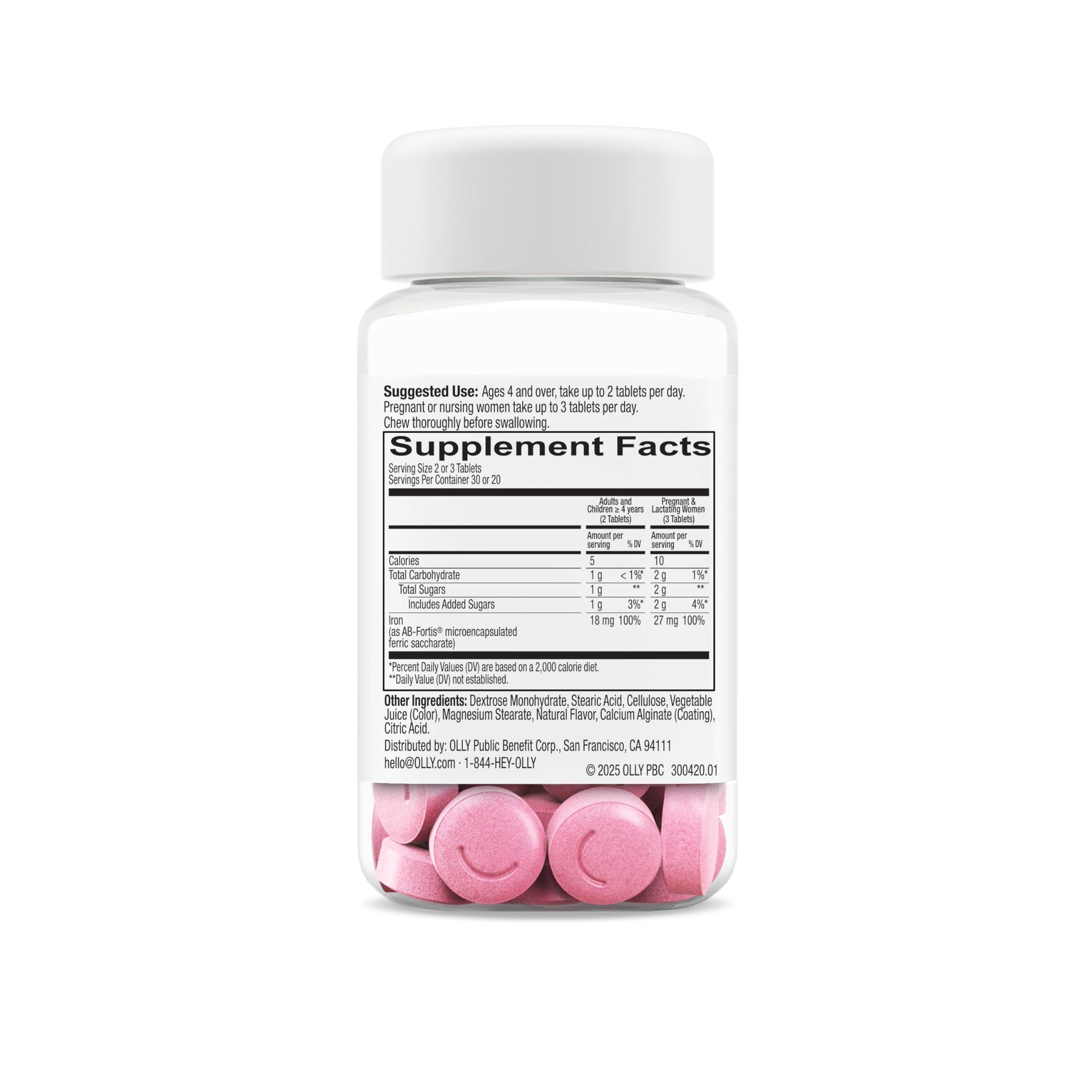 OLLY Delightful Iron Chewable Tablet, Iron Supplement from AB Fortis, Fruit Punch Flavored, 30 or 20 Day Supply - 60 Count OLLY buy supplements canada