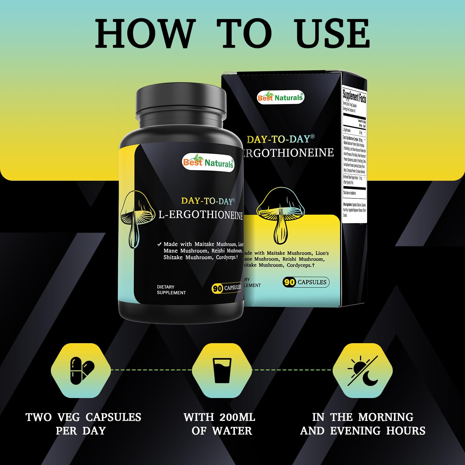Best Naturals Day-to-Day L-Ergothioneine 25 mg with Maitake Mushrom, Lion's Mane Mushroom, Reishi Mushroom 90 Capsules Best Naturals buy supplements canada