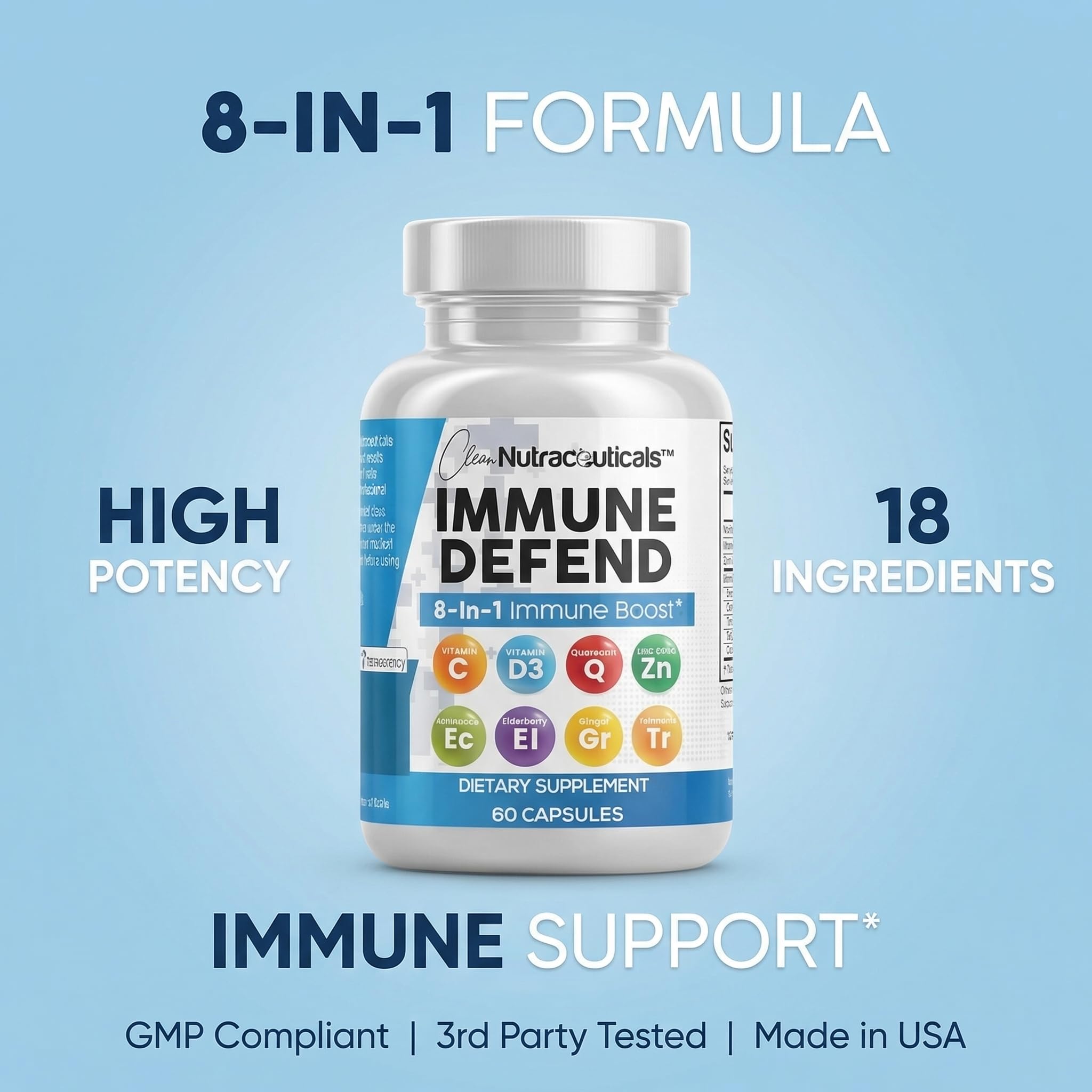 Clean Nutraceuticals Immune Defense Support Supplement 8 in 1 with Zinc 50mg Quercetin, VIT C 1000mg, Vitamin D3 5000 IU, Elderberry, Ginger Clean Nutraceuticals buy supplements canada