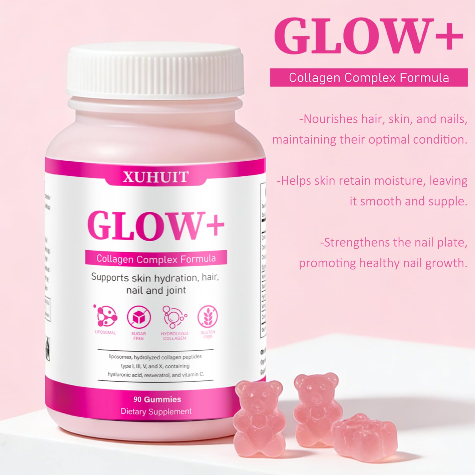 PBZPBZ Glow Collagen Gummies with Hyaluronic Acid & Resveratrol | Gentle Support for Skin, Hair & Nail Care | Non-GMO | 90 Count (1) PBZPBZ buy supplements canada