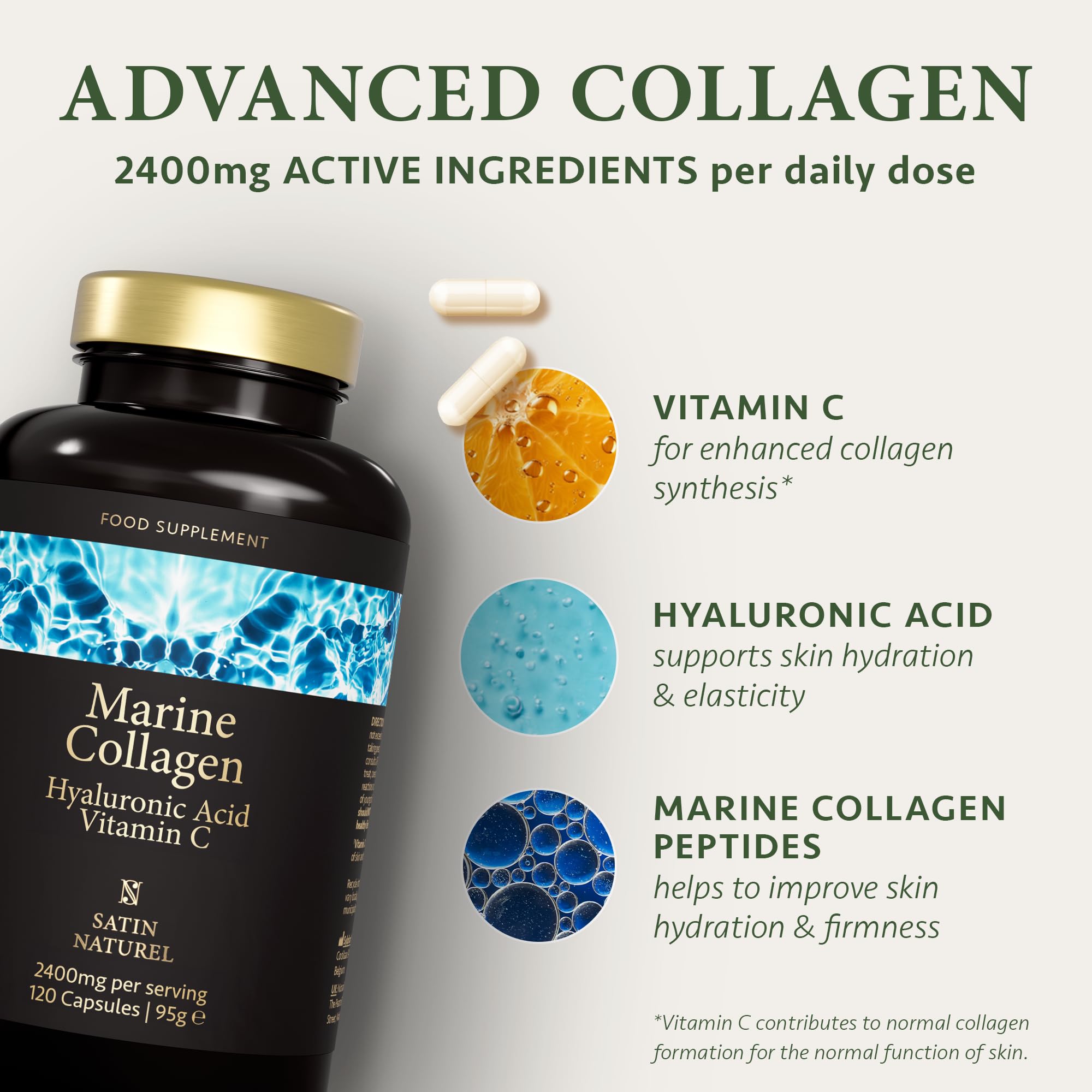 Marine Collagen Capsules with Hyaluronic Acid + Vitamin C 2400mg - High Strength Collagen SatinNaturel buy supplements canada