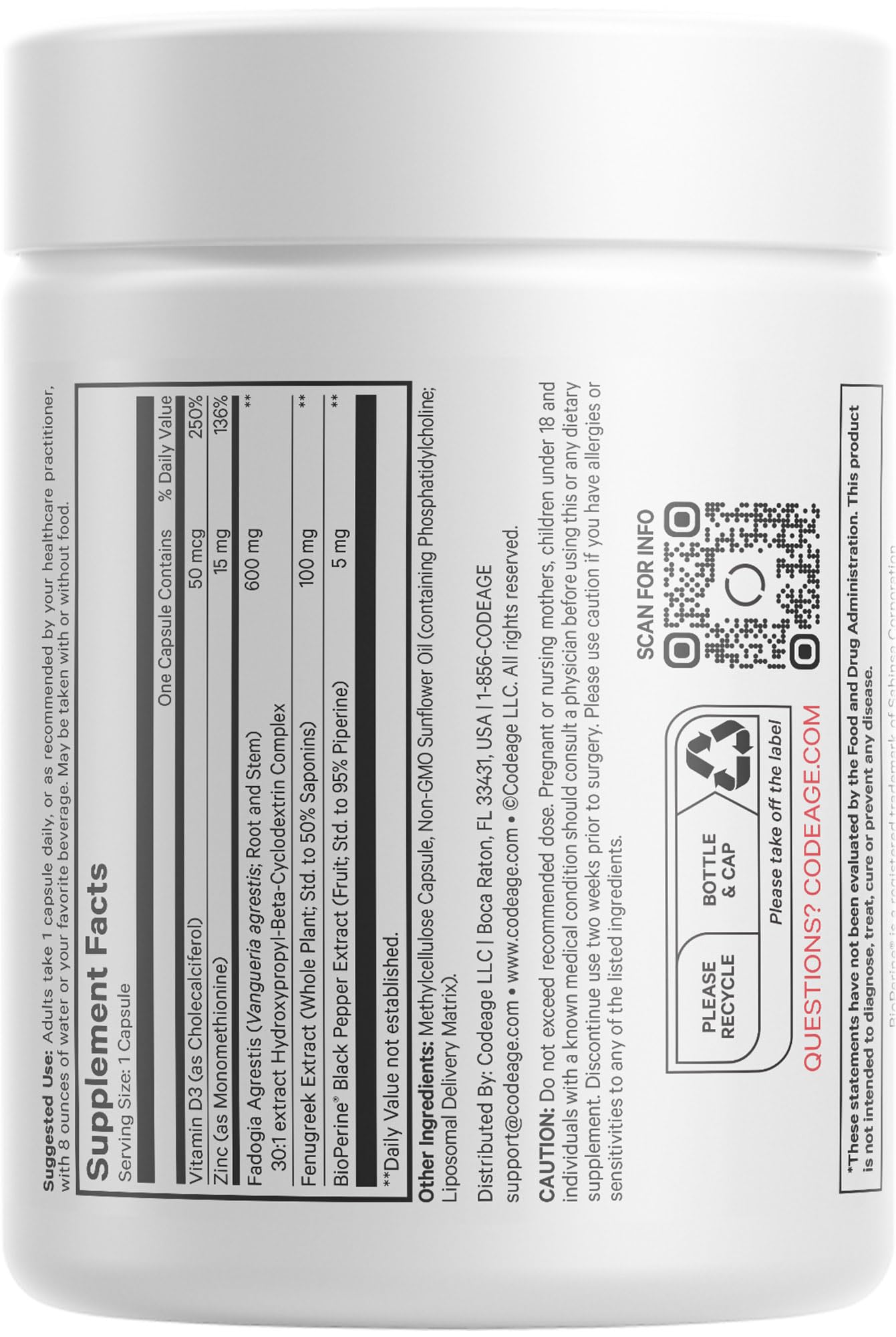 Codeage Liposomal Fadogia Agrestis 600mg Supplement - Fadogia Agrestis 30:1 Extract, Vitamin D3, Zinc, Fenugreek, BioPerine Black Pepper - 2-Month Supply - Liposomal Delivery - Non-GMO, 60 Capsules Codeage buy supplements canada