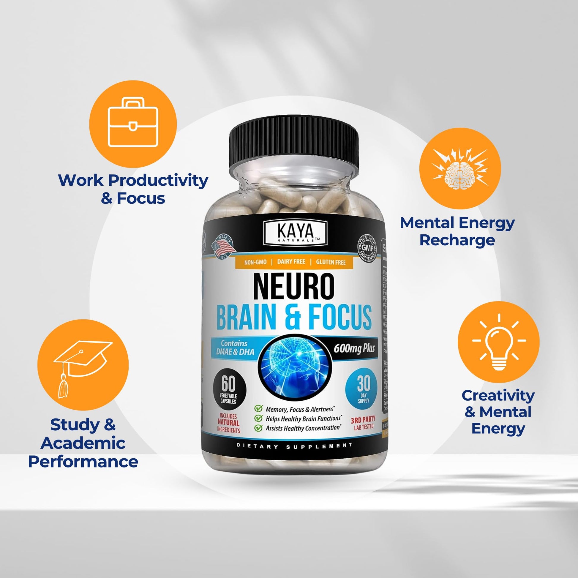 Kaya Naturals - Neuro Brain for Memory & Focus - Nootropic Energy Capsule - Nootropic Brain Support Supplement - Focus & Concentration & Learning Accuracy - Cognitive Function - 60 Count Kaya Naturals buy supplements canada