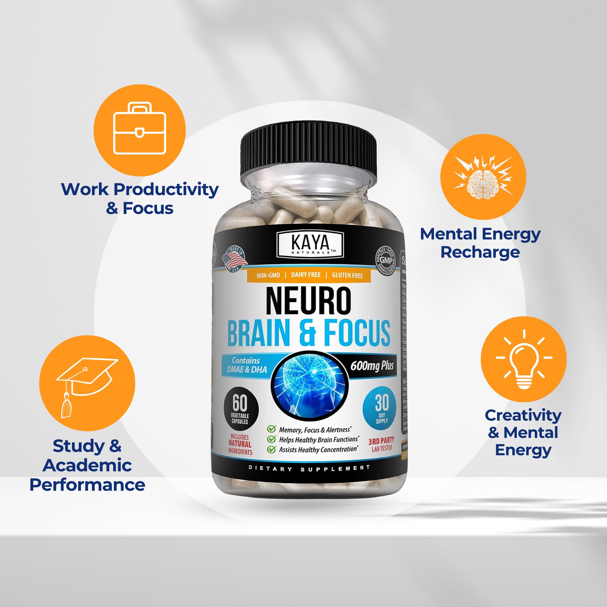 Kaya Naturals - Neuro Brain for Memory & Focus - Nootropic Energy Capsule - Nootropic Brain Support Supplement - Focus & Concentration & Learning Accuracy - Cognitive Function - 60 Count Kaya Naturals buy supplements canada