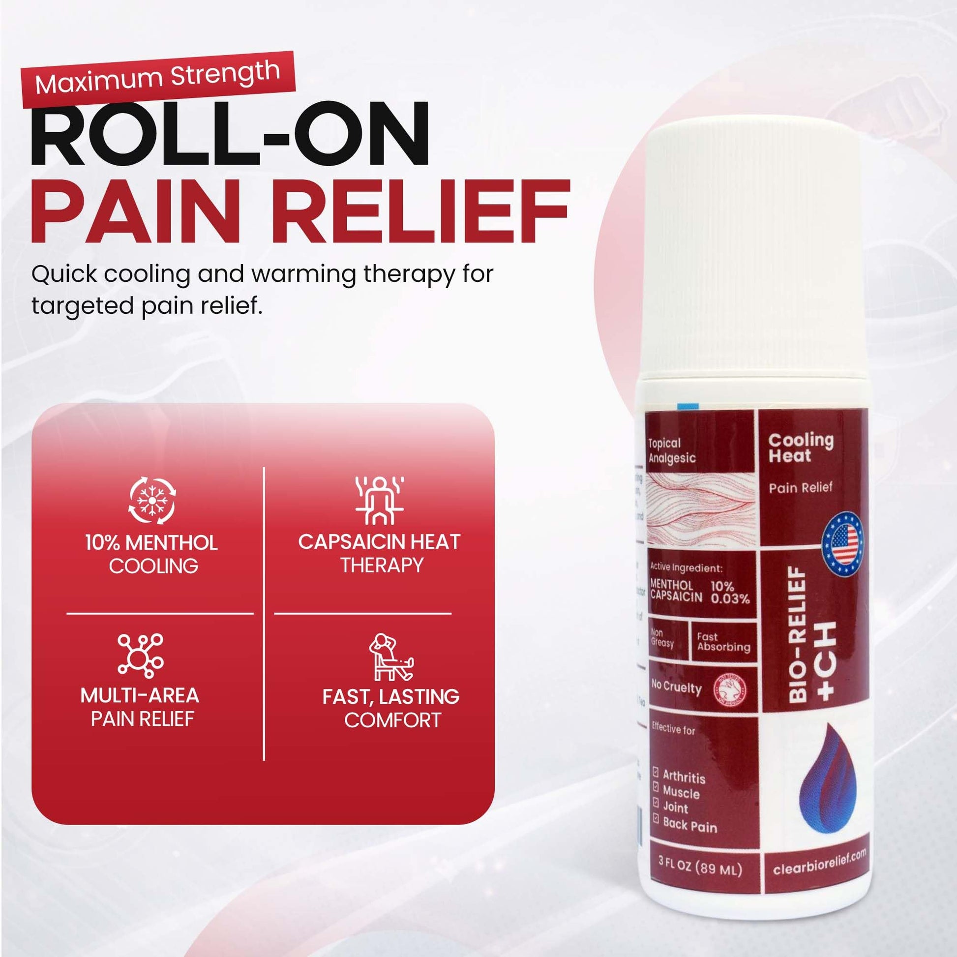BIO-RELIEF +CH Pain Relief Roll On w 10% Methanol | Highly Effective, Cool & Topical Pain Relief Extra Strength for Arthritis,Muscle,Joint & Back | Easy Roll On Maximum Strength, Made in USA Scientific Solutions Global buy supplements canada