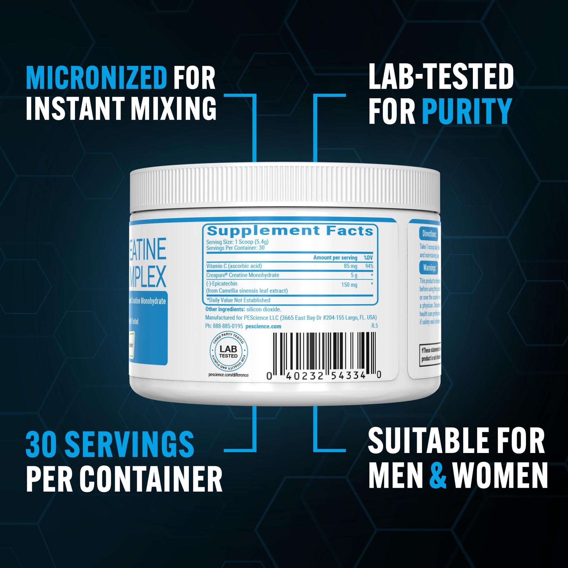 PEScience TruCreatine+ Creatine Monohydrate Powder Plus Epicatechin, Micronized Creapure Creatine for Women & Men, Supports Muscle Growth, Strength & Recovery, Cognition, 30 Servings, Unflavored PEScience buy supplements canada
