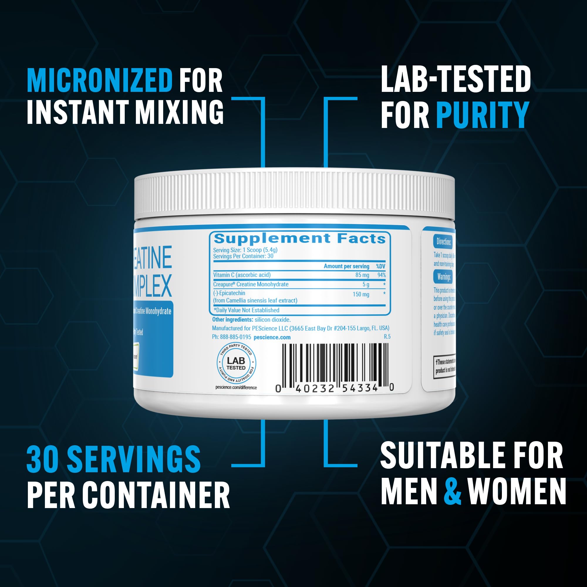PEScience TruCreatine+ Creatine Monohydrate Powder Plus Epicatechin, Micronized Creapure Creatine for Women & Men, Supports Muscle Growth, Strength & Recovery, Cognition, 30 Servings, Unflavored PEScience buy supplements canada