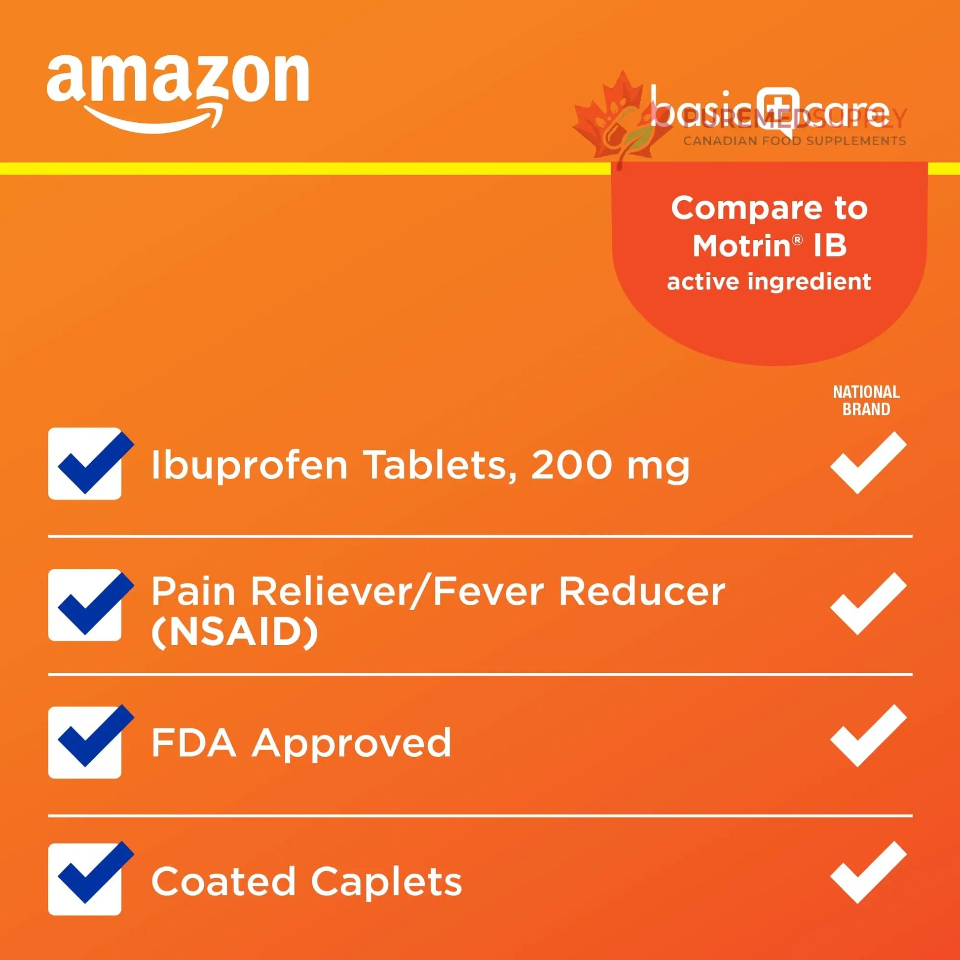 Amazon Basic Care Ibuprofen Tablets, 200 mg, Pain Reliever/Fever Reducer for Headache, Backache, Menstrual Pain and Body Aches, 100 Count Amazon Basic Care buy supplements canada