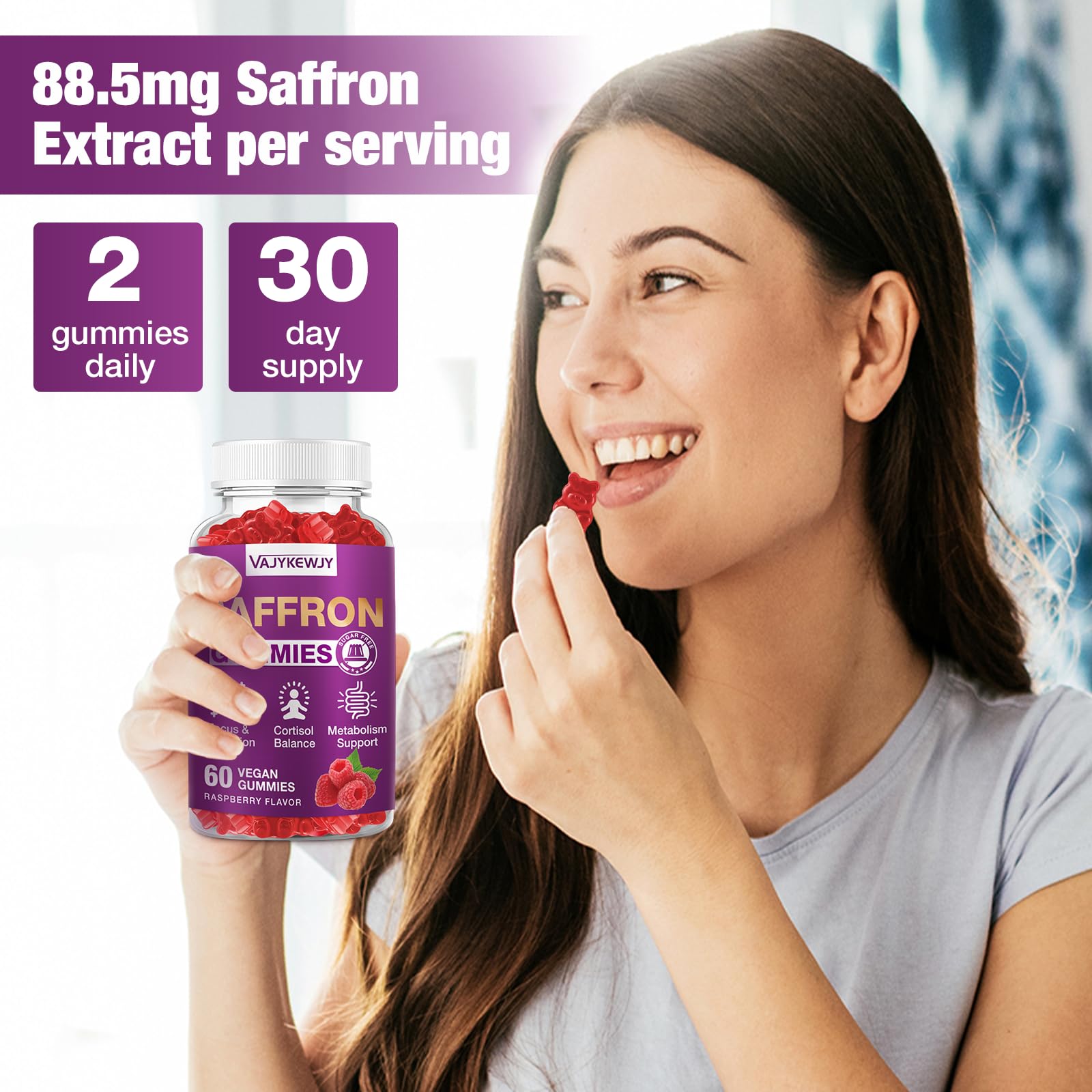 VAJYKEWJY Saffron Gummies (88.5 mg) with Magnesium — Enhanced with St. John’s Wort, Rhodiola, Ashwagandha & Vitamins B6, B12, D3 for Mood & Focus Support — 60 Count VAJYKEWJY buy supplements canada