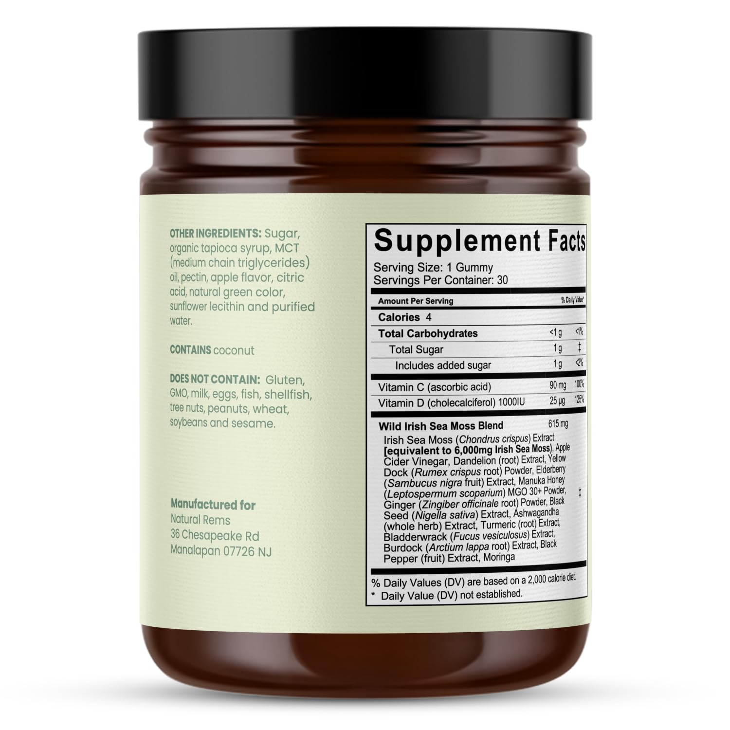 Natural Rems Sea Moss Gummies 16-in-1 - Ashwagandha Black Seed Oil Bladder Wrack Turmeric Vitamin C & D3 with Manuka Burdock Root Dandelion Yellow Natural Rems buy supplements canada