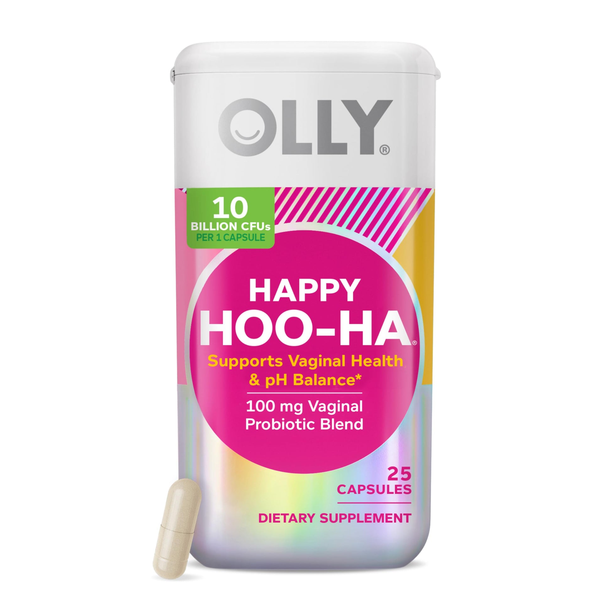 OLLY Happy Hoo-Ha Capsules, Probiotic for Women, Vaginal Health and pH Balance, 10 Billion CFU, Gluten Free - 25 Count OLLY buy supplements canada