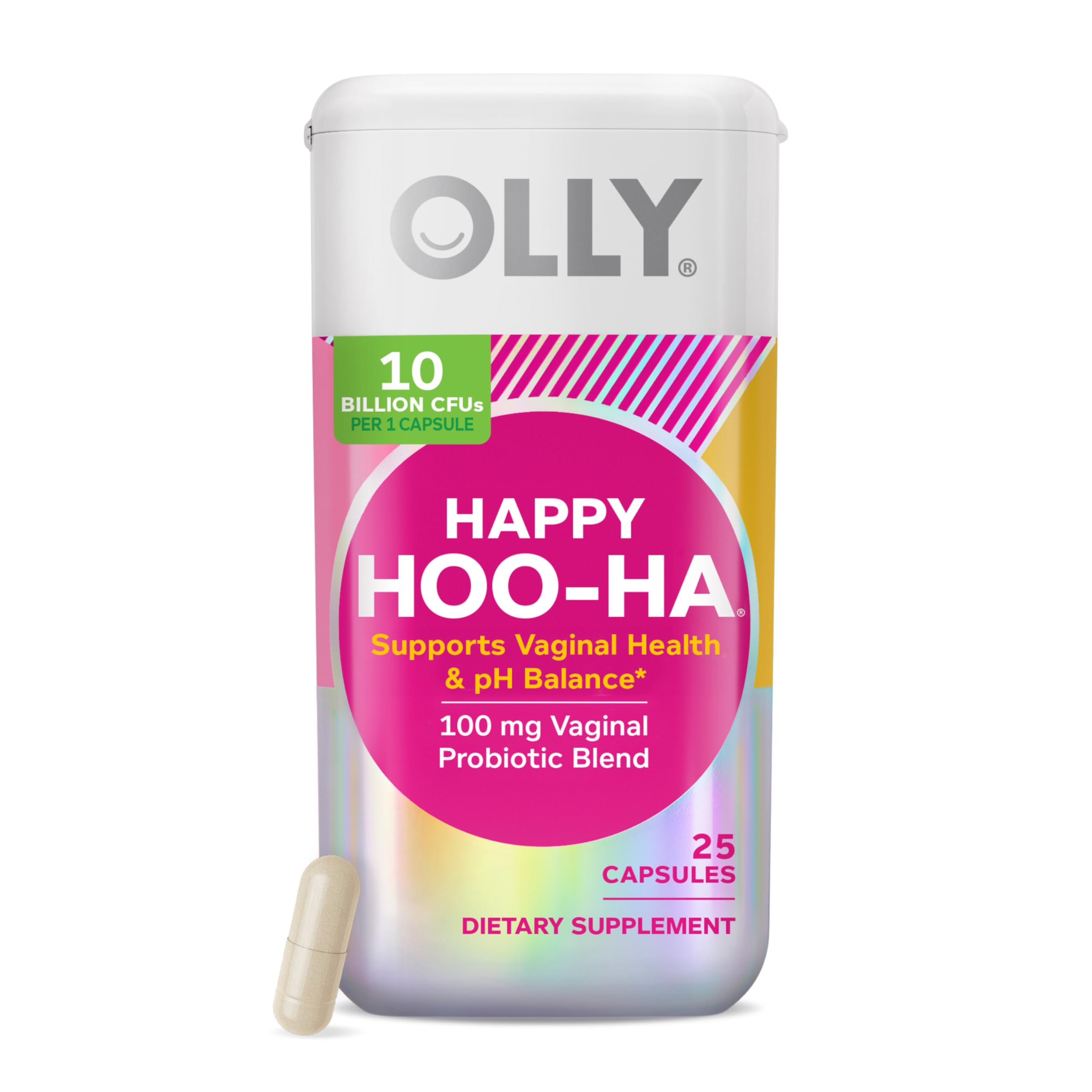 OLLY Happy Hoo-Ha Capsules, Probiotic for Women, Vaginal Health and pH Balance, 10 Billion CFU, Gluten Free - 25 Count OLLY buy supplements canada