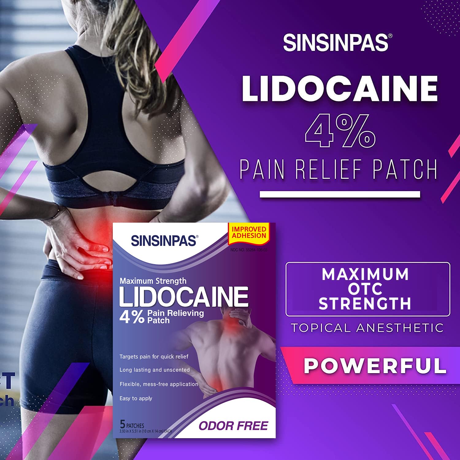 SINSINPAS Lidocaine 4% Pain Relieving Patch (1 Pack (5 Patches Total)) SINSINPAS buy supplements canada