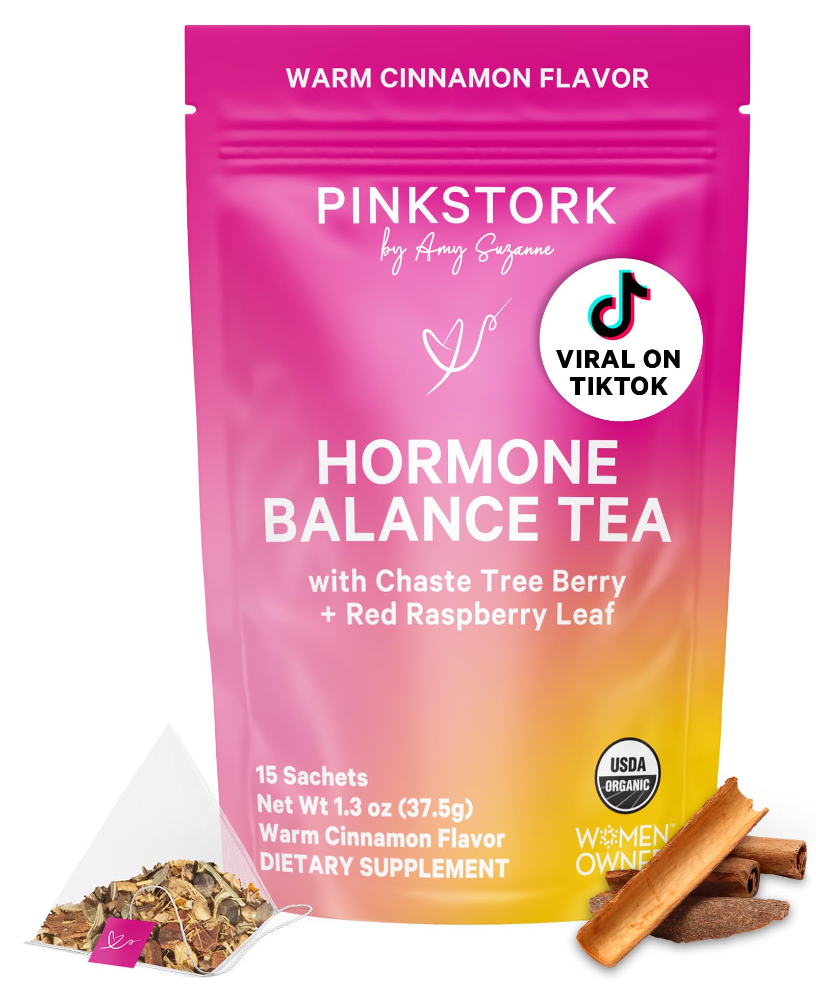 Pink Stork Hormone Balance Tea for Women – Red Raspberry Leaf & Chasteberry (Vitex) – Organic Herbal Tea for PMS, Menstrual Cycle & Perimenopause Support – Caffeine-Free Cinnamon Blend – 30 Cups Pink Stork buy supplements canada