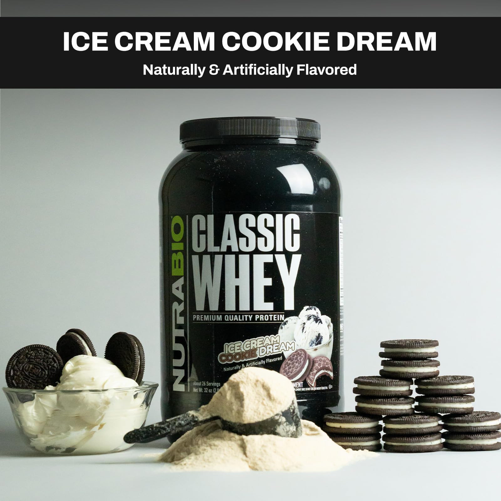 NutraBio Classic Whey Protein Powder- 25G of Protein Per Scoop - Ice Cream Cookie NutraBio buy supplements canada