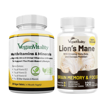 Vegan Vitality Lion's Mane x General Health Combo Bundle - 6 Months Lion's Mane and Multivitamins Vegan Vitality buy supplements canada