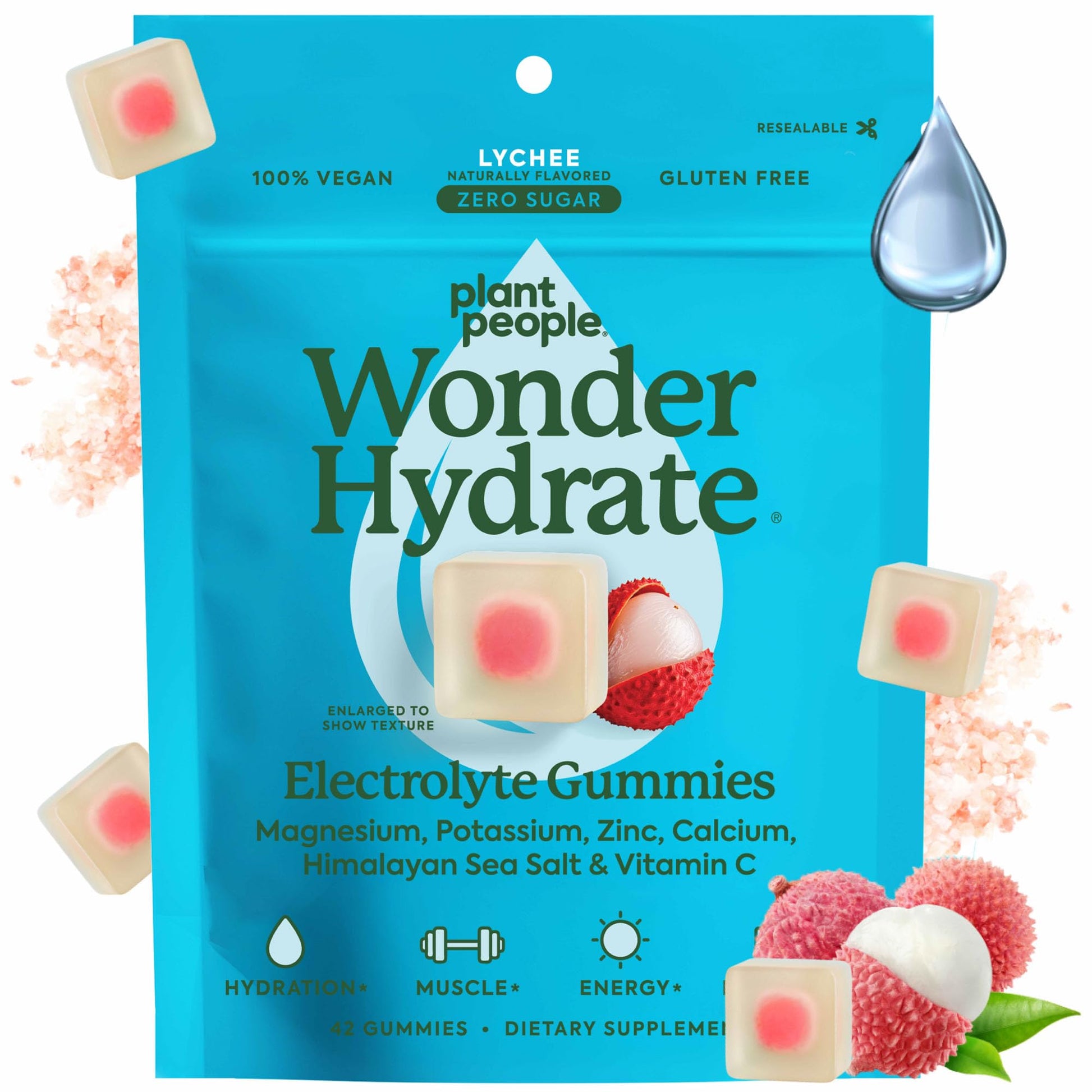 Plant People WonderHydrate Electrolyte Gummies – Vegan Hydration Supplement with Magnesium, Potassium, Zinc, Vitamin C & Himalayan Sea Salt – Zero Sugar Lychee (42 Count) Plant People buy supplements canada