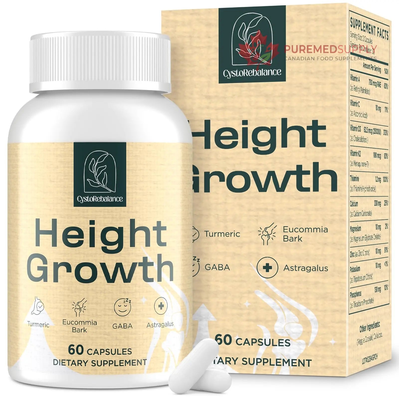 CystoRebalance 25-in 1 Bone Strength Supplement - for Natural Growth, Digestion and Stress - High Absorption - Calcium, Magnesium, Zinc, Ashwaganda and Multivitamins for Age 12+ | 60 Caps CystoRebalance buy supplements canada