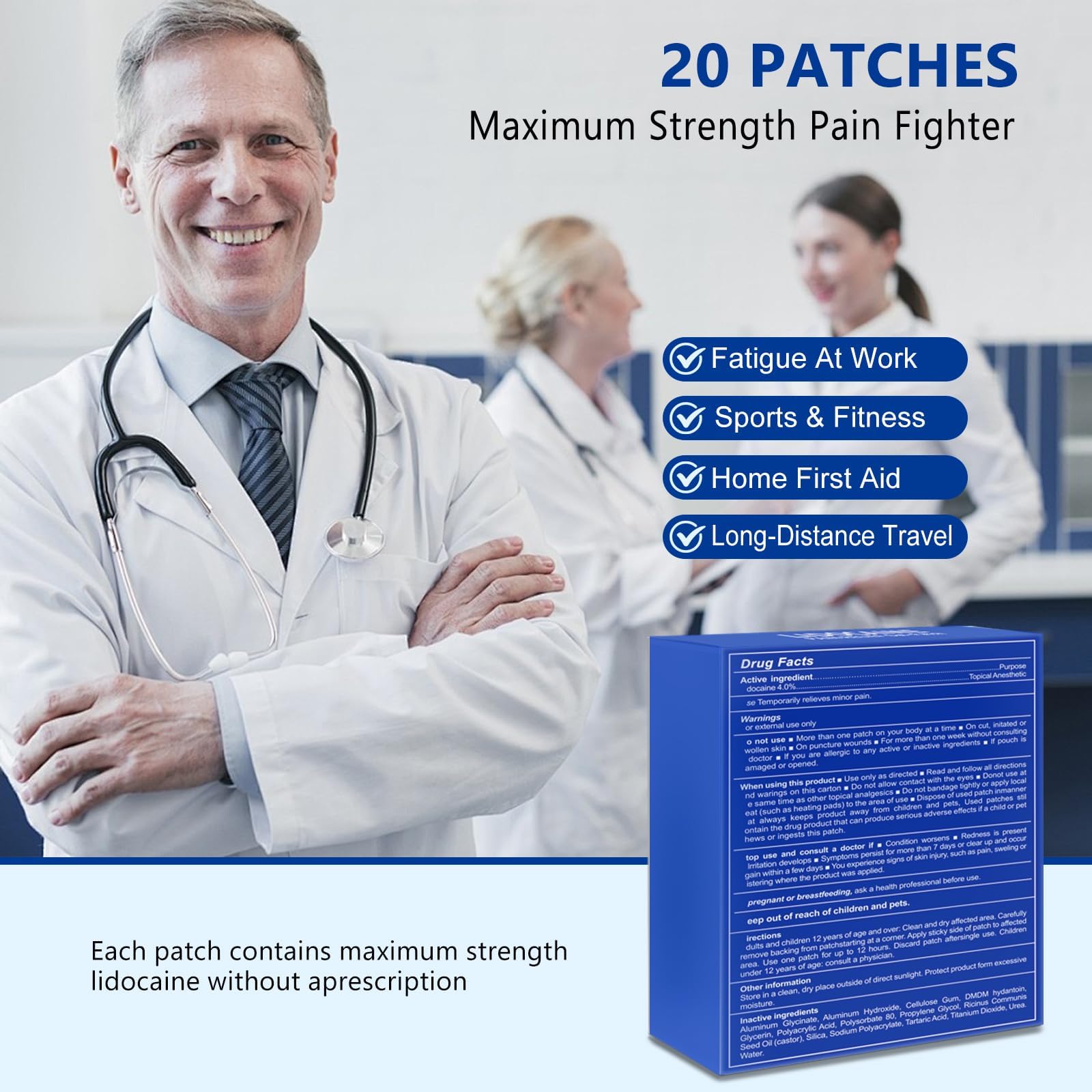KIbabyDI Professional Lidocaine Pain Relief Patches - 20 Count | 4% Medicated Gel Patches for Targeted Joint & Muscle Comfort | Long-Lasting 12-Hour Relief, Ultra-Flexible Design -lb265 KIbabyDI buy supplements canada