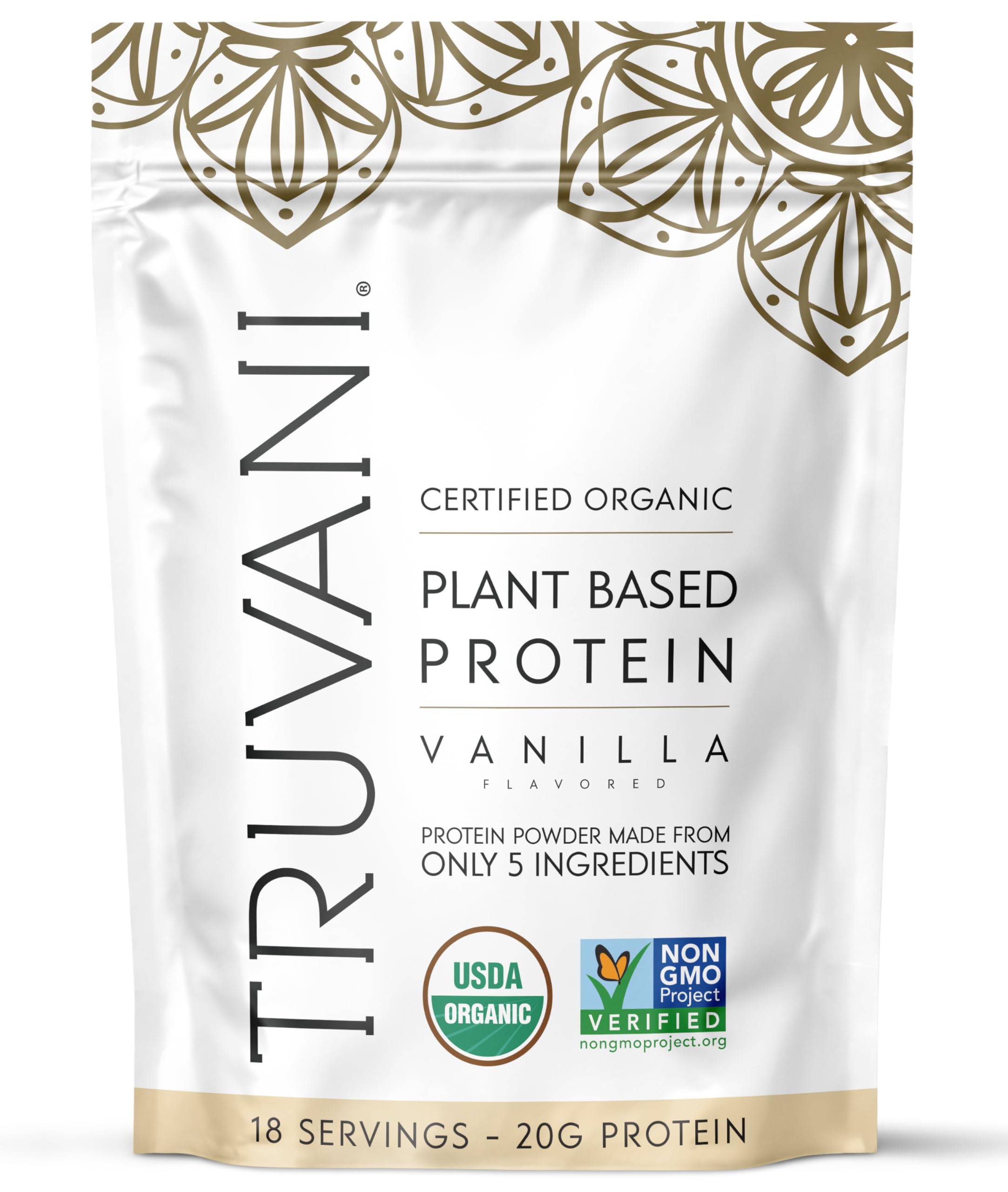 Truvani Organic Plant Based Protein Powder | Vanilla | 20g Pea Protein | 18 Servings | Vegan & Keto | Gluten & Dairy Free | Low Carb | No Added Sugar Truvani buy supplements canada