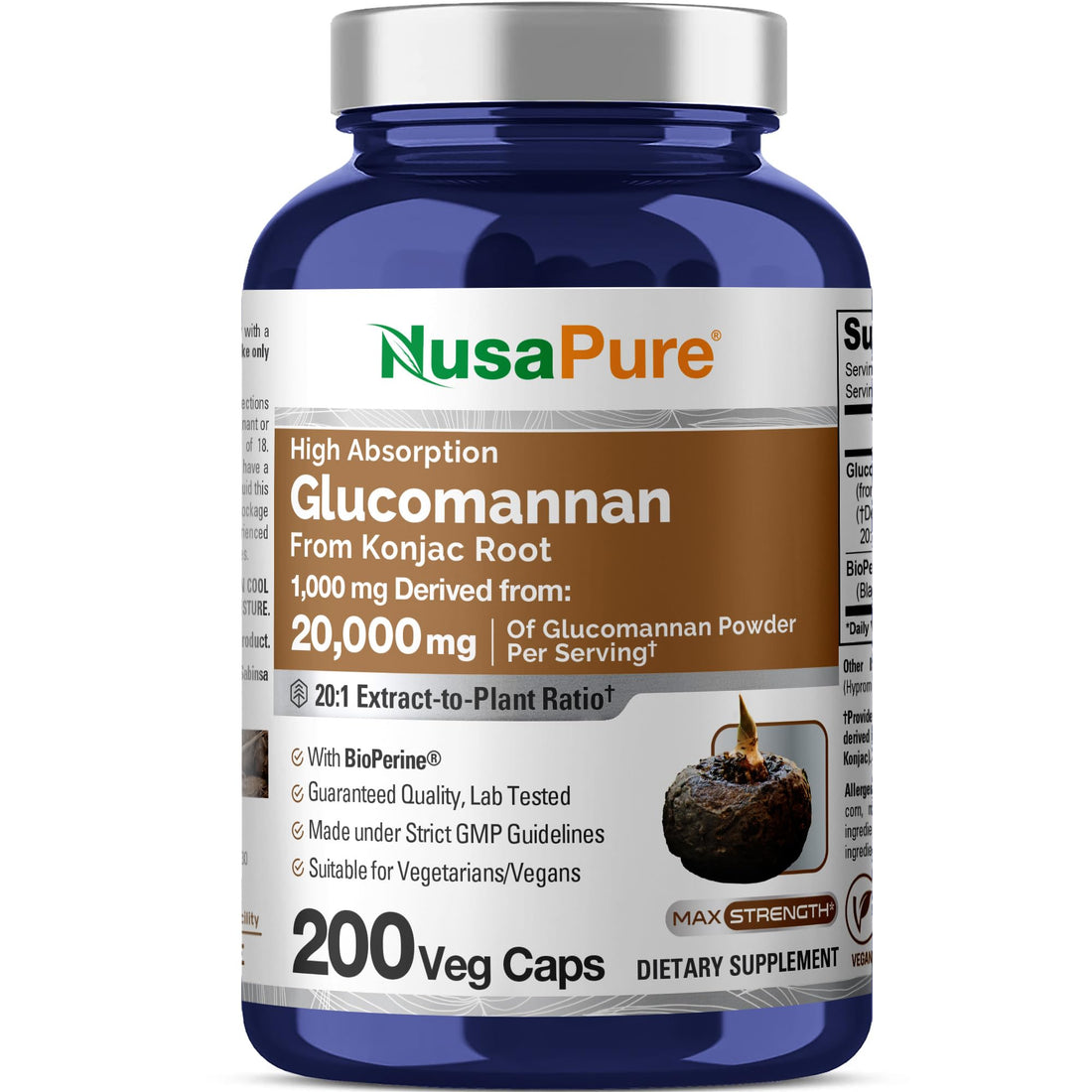NusaPure Glucomannan 20,000 mg per Serving 200 VCaps (20:1 Extract, BioPerine Non-GMO, Vegan) Konjac Root NusaPure buy supplements canada