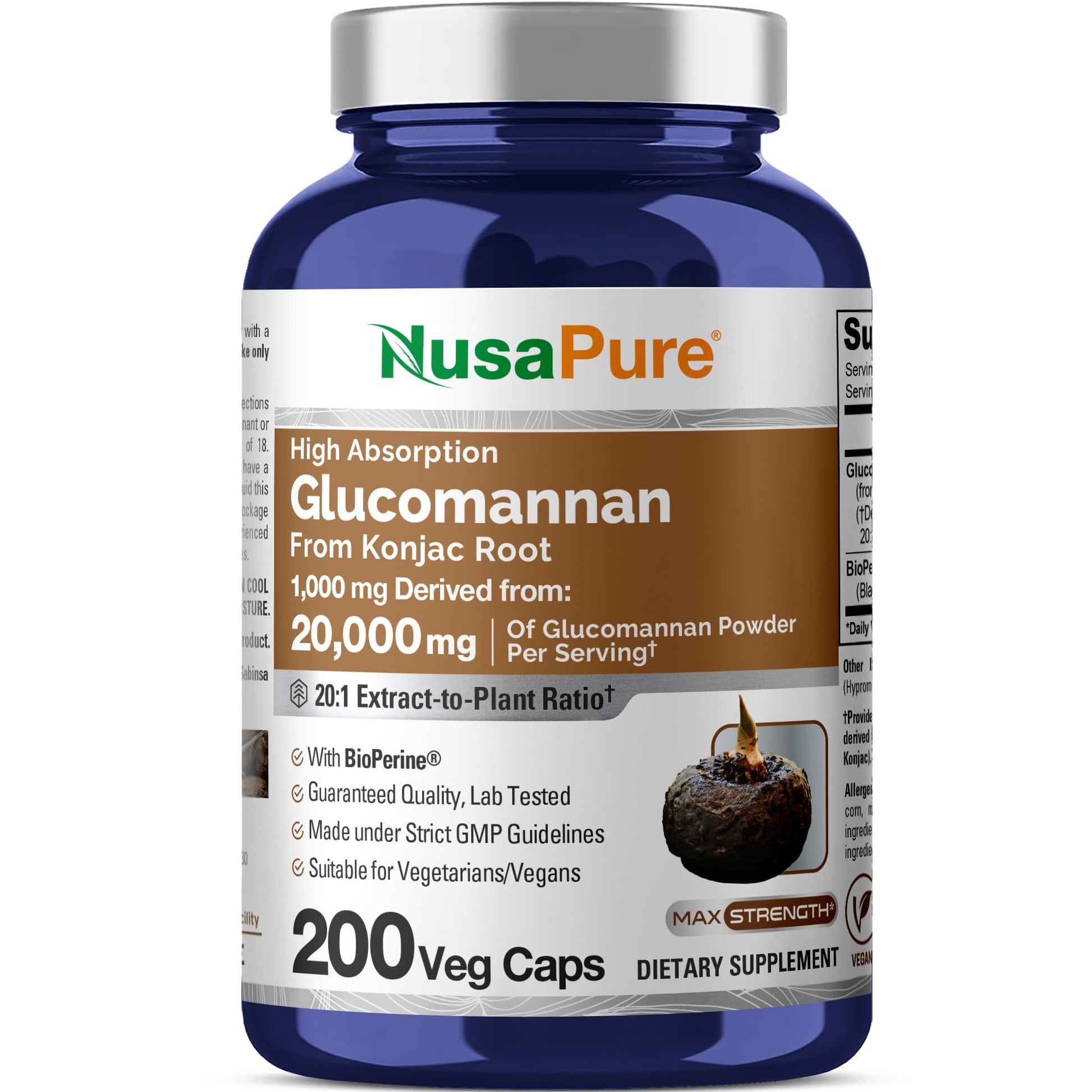 NusaPure Glucomannan 20,000 mg per Serving 200 VCaps (20:1 Extract, BioPerine Non-GMO, Vegan) Konjac Root NusaPure buy supplements canada