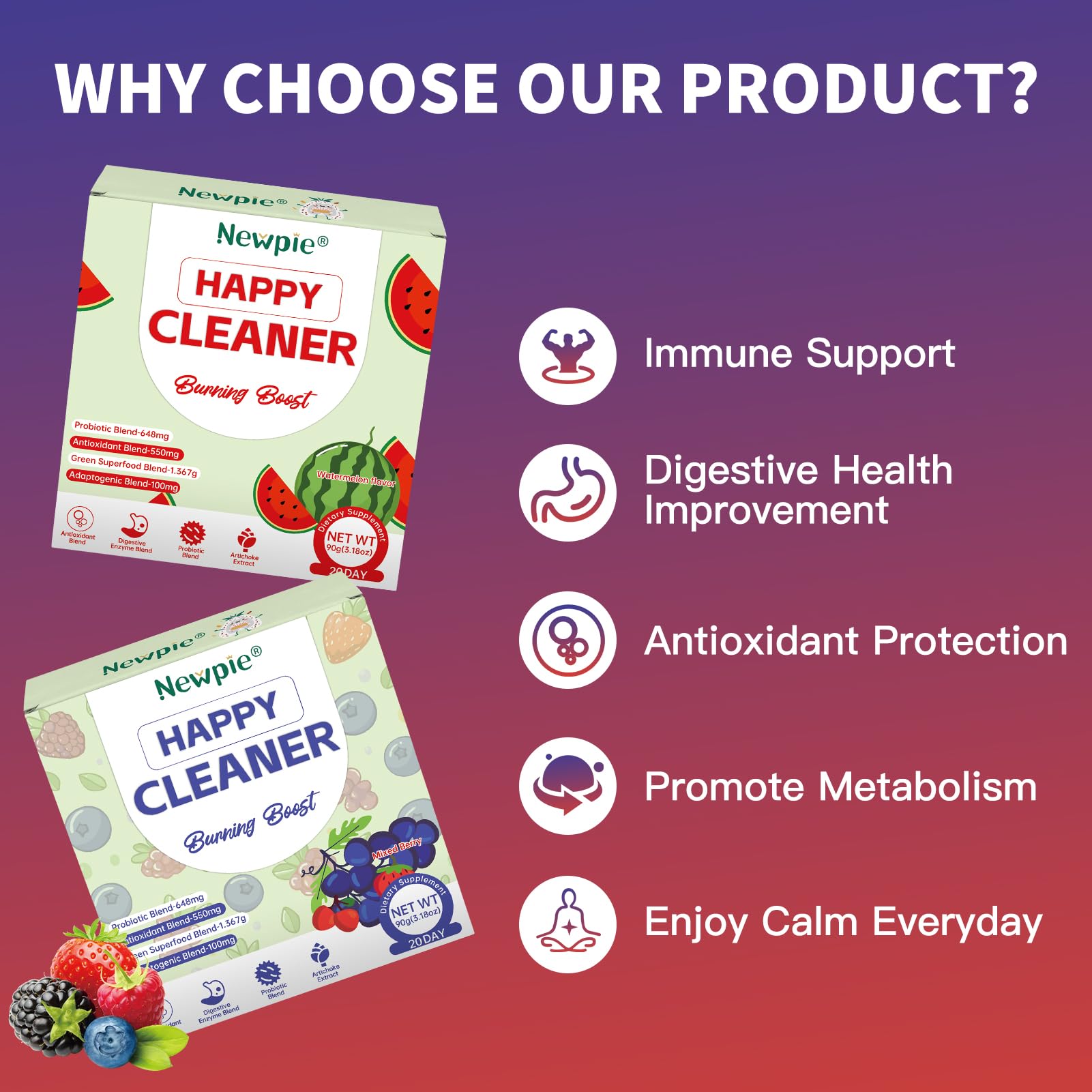 Blltzzz Newpie Superfoods Happy Cleaner Probiotic Powder,Watermelon Flavor Prebiotic & Probiotic Powder,Organic Fiber,Sugar Free,Gut Health,Natural Antioxidant Blltzzz buy supplements canada