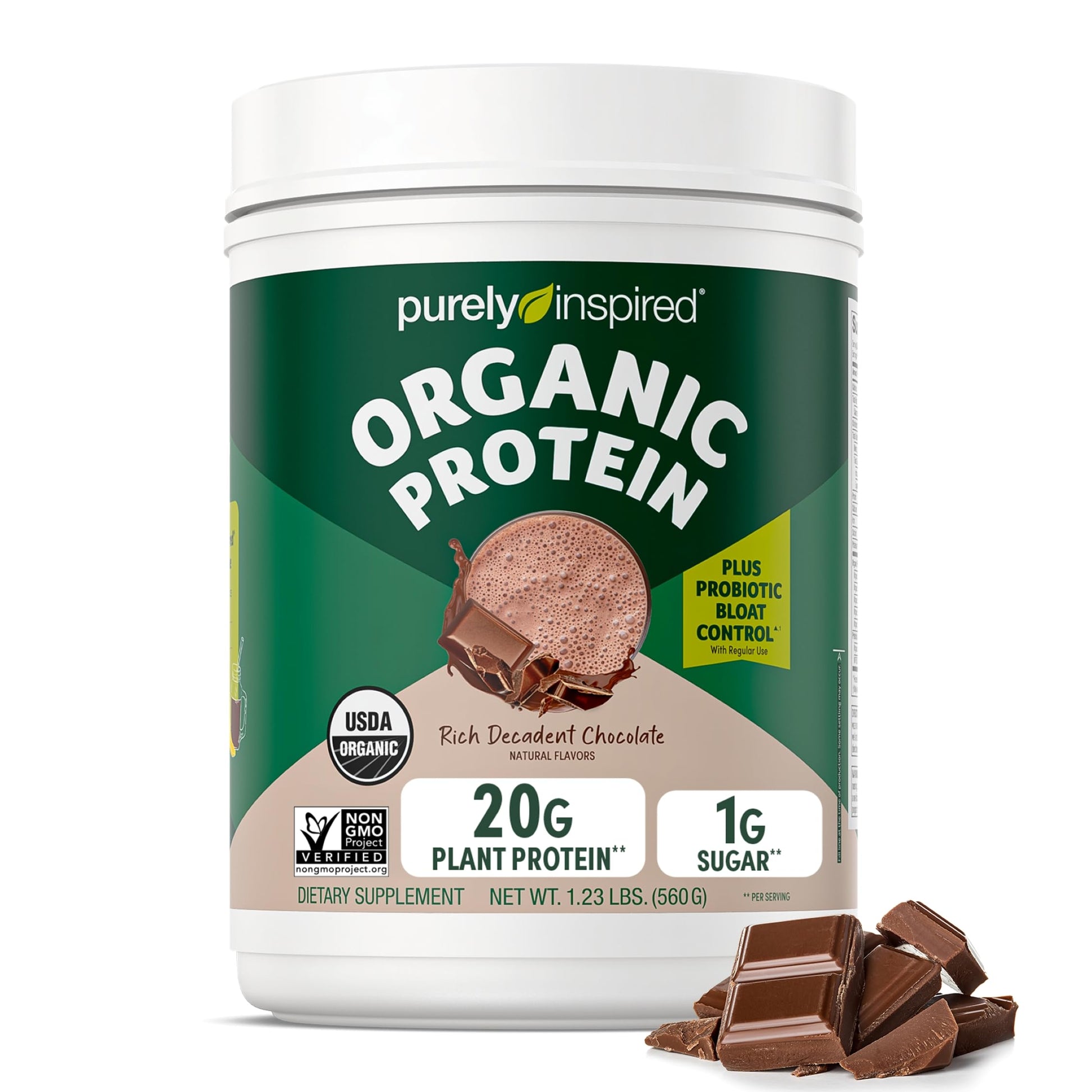 Purely Inspired Plant-Based Protein Powder for Men & Women, Rich Decadent Chocolate (16 Servings) - Vegan & Organic - 20g of Pea Protein Powder for Smoothies & Shakes Purely Inspired buy supplements canada