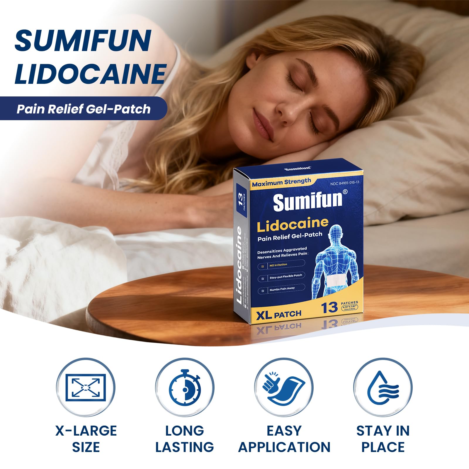 Sumifun XL Lidocaine Patches for Pain Relief, 4% Lidocaine Maximum Strength OTC, Extra Large 4.72"x7.87" for Full Back Pain Patches & Large Areas (Extra Large, Count, 13) Sumifun buy supplements canada