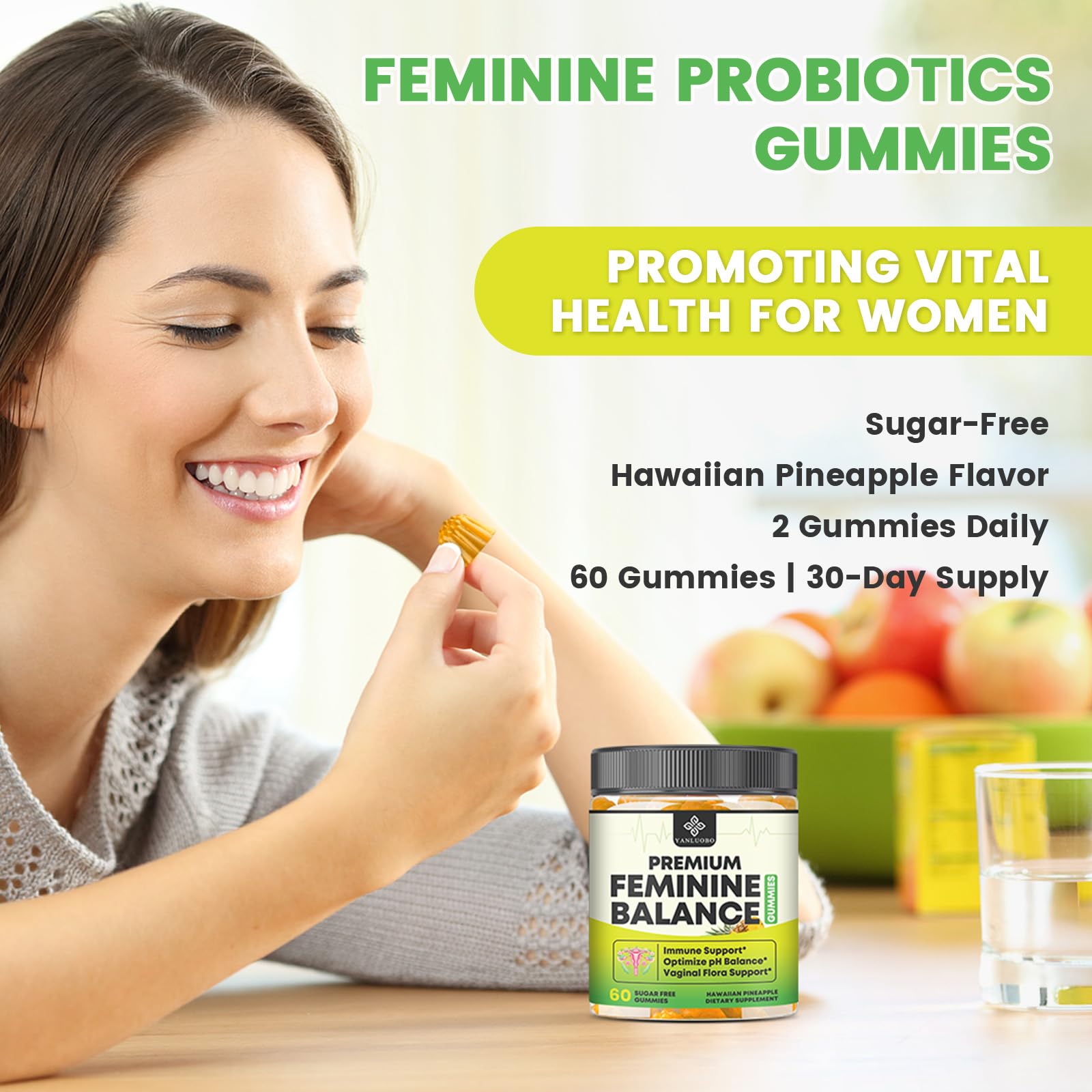 YANLUOBO Feminine Balance Probiotic Gummies - Women's Vaginal Health Support | PH Balance & Odor, Flora, Immune Support | Probiotics for Women, Vegan Pineapple Flavor, 60 Count YANLUOBO buy supplements canada