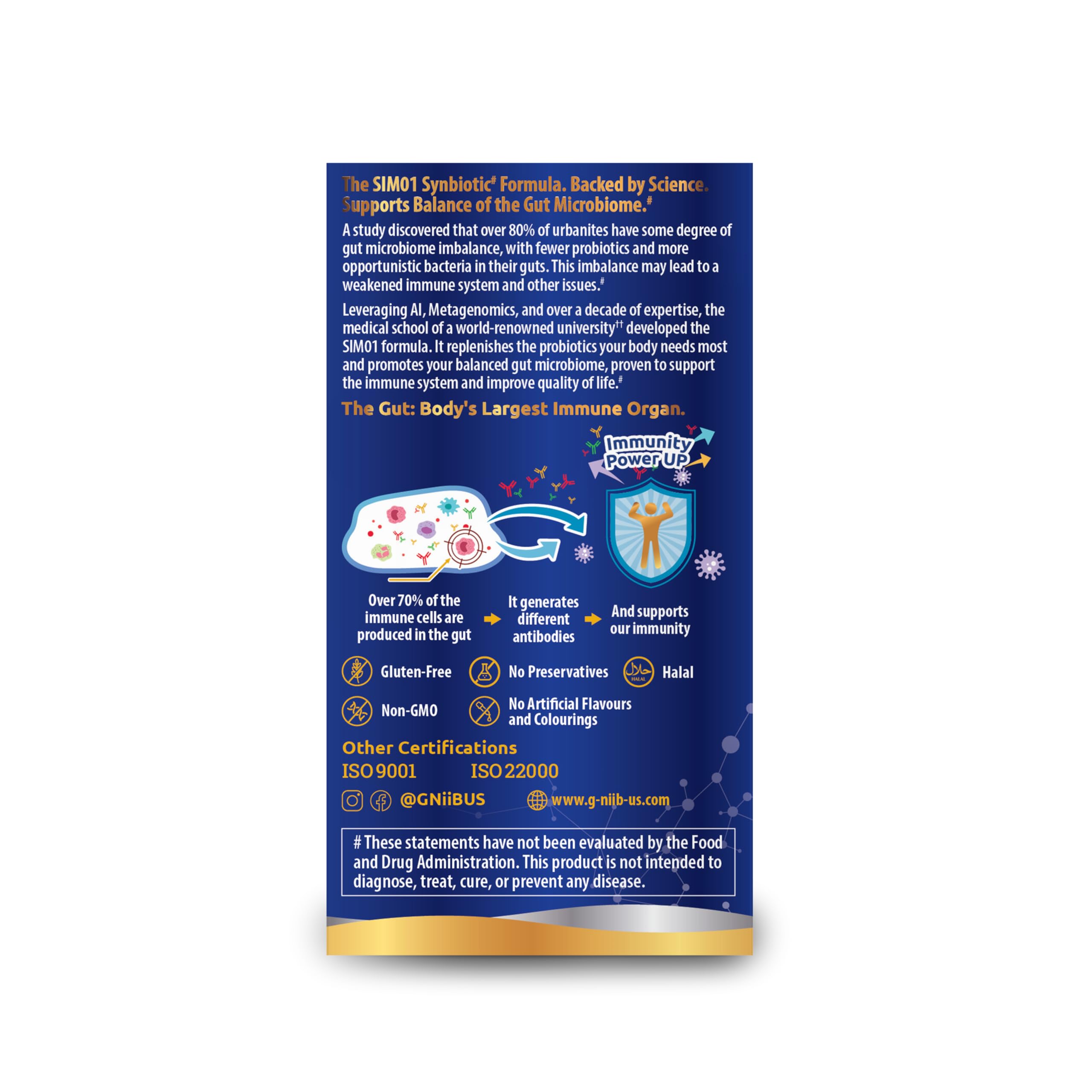 G-NiiB Immunity Elite (SIM01 Synbiotic Formula) - Potent Live probiotics and Added prebiotics to Support Immunity, Regularity, Sleep, Mood, and Skin - 5X More Effective in Reaching the Gut Alive G-NiiB buy supplements canada