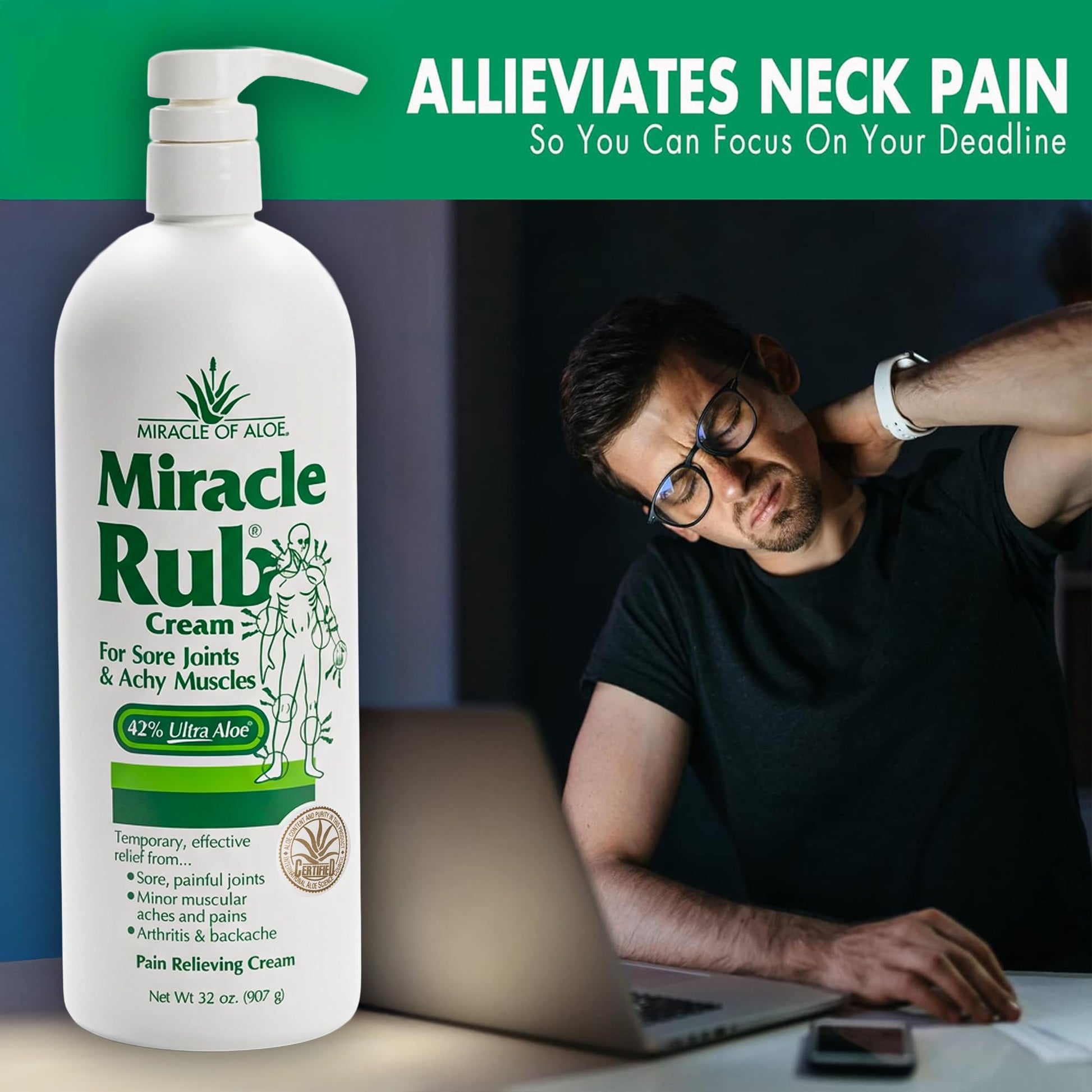 Miracle of Aloe Miracle Rub Pain Relieving Cream 32 oz, Fast & Effective Relief for Arthritis, Muscle, and Joint Pain - Maximum Strength UltraAloe Formula, Topical Analgesic Miracle of Aloe buy supplements canada