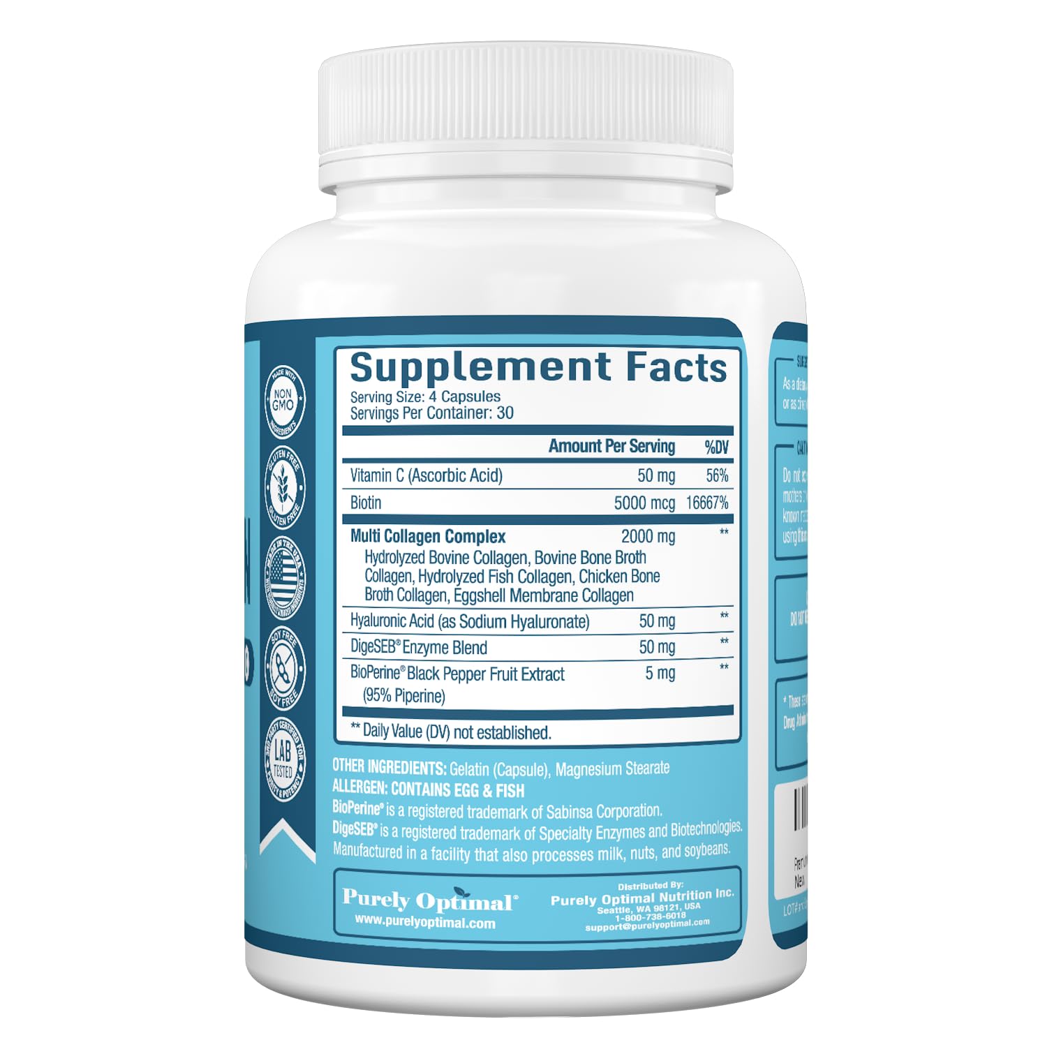 Premium Multi Collagen Peptides (Types I, II, II, V, X) - Collagen Pills for Skin Care, Hair Growth, Nails & Joints - Vitamin C, Hyaluronic Acid Purely Optimal buy supplements canada