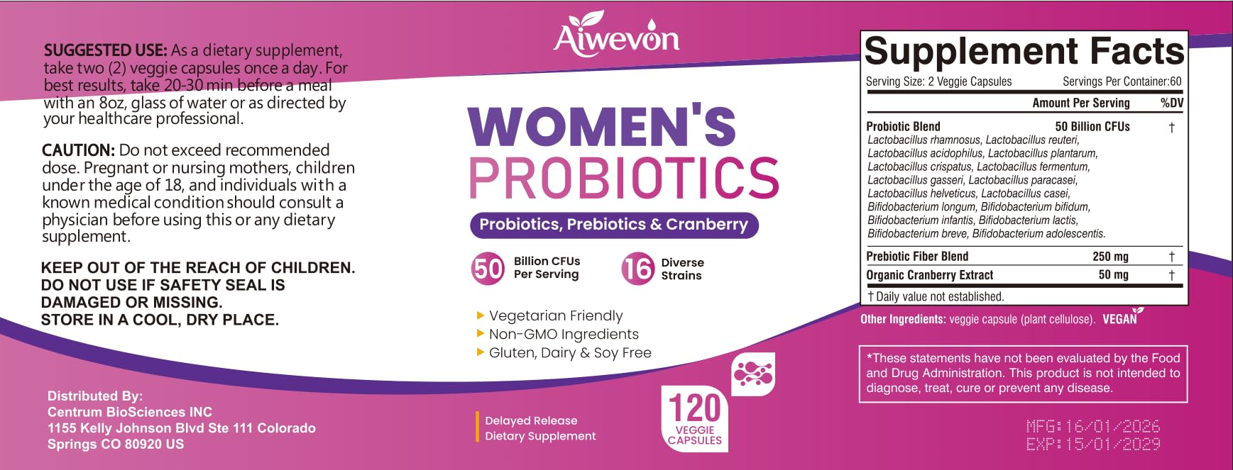 Women Probiotics 50 Billion CFU: Probiotics for Women with Prebiotics & Cranberry, 16 Strain Probiotic Supplement for Digestive Gut Health, Vaginal & Urinary Tract Support Aiwevon buy supplements canada
