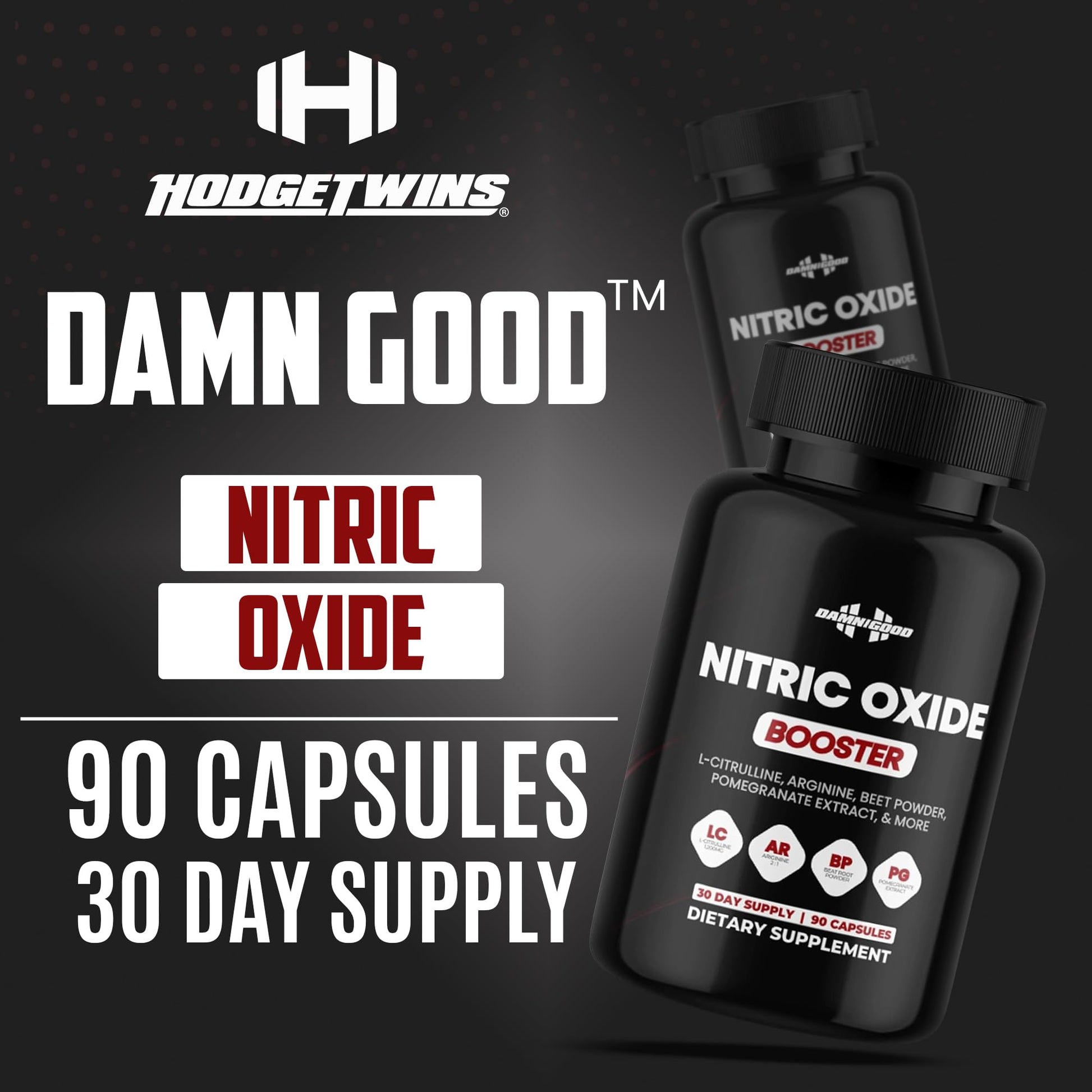 DAMN GOOD The Hodge Twins Nitric Oxide Booster – Beet Root Nitric Oxide & Arginine Citrulline Supplement, Pomegranate Blend for Workout Drive, Endurance Support & Pump Power - 90 Capsules DAMN GOOD buy supplements canada