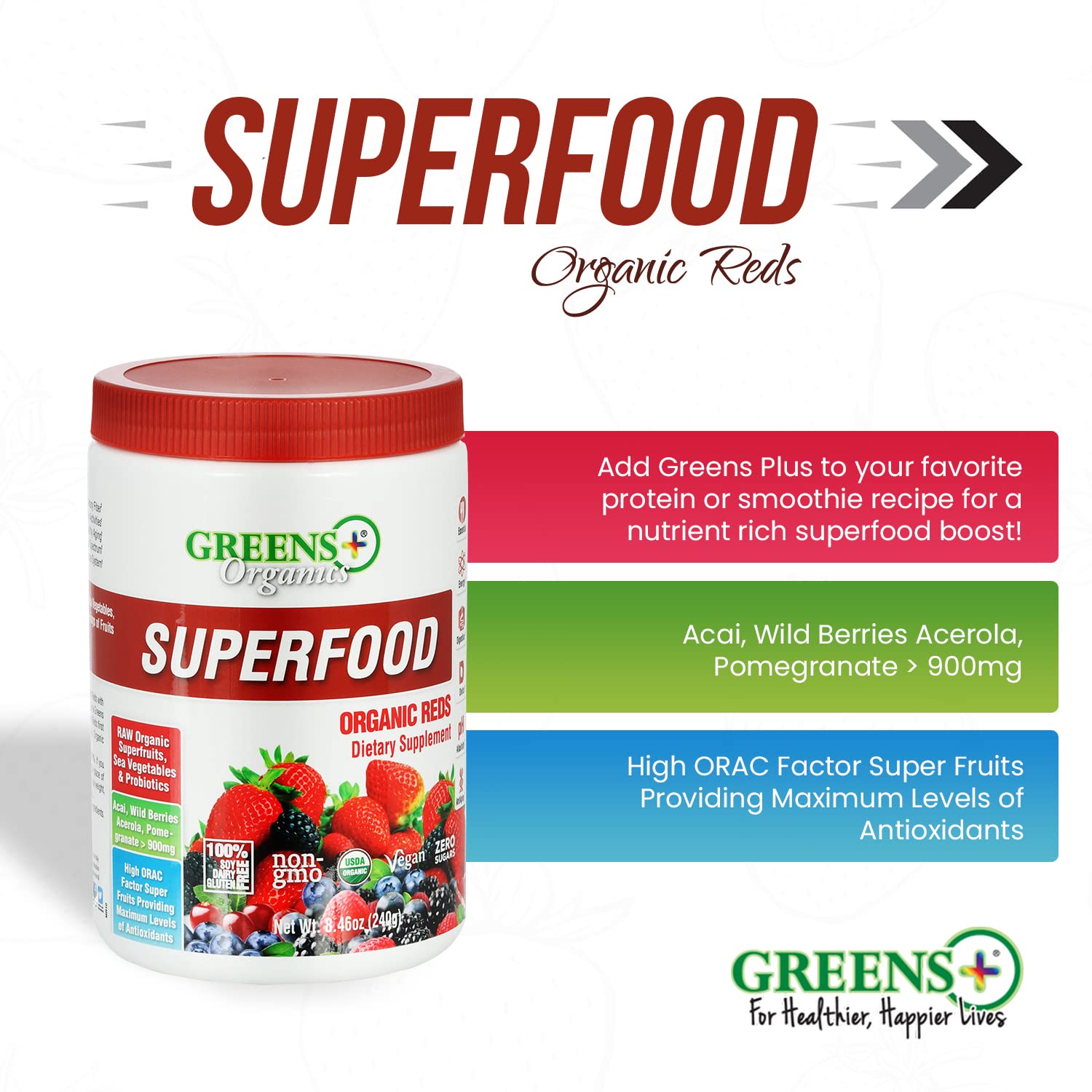 Greens+ Organic Reds Superfood Powder Camu Camu Dietary 400mg Vitamin C SuperFruit Supplement 120 Capsules, 100% Natural, Vitamins & Minerals, Vegan, Soy/Dairy/Gluten Free Greens+ buy supplements canada