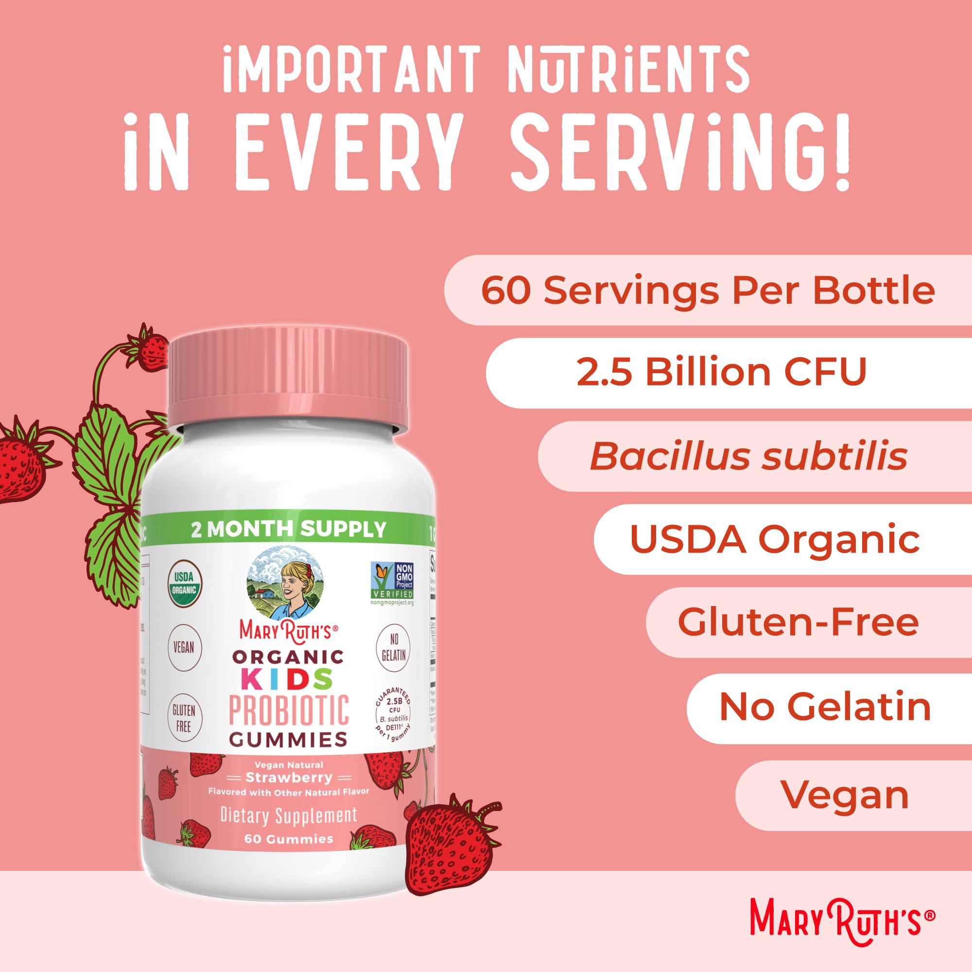 MaryRuth Organics Kids Probiotics for Digestive Health | USDA Probiotic Gummies | 2 Month Supply | Kids Probiotics | Immune Support | Gut Health Supplement | Vegan | Non-GMO | Gluten Free | 60 Count MARYRUTH'S buy supplements canada